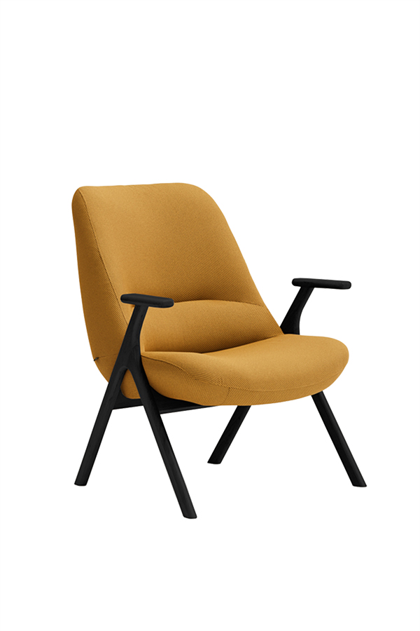 Teulat Dins moderné kreslo do obývačky - Žltá, Čierna drevená podnož