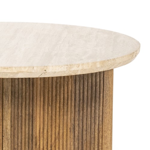 Mangové drevo a travertín dodávajú stolíku jedinečný a luxusný vzhľad