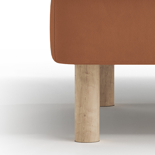 Vyvýšený na zaoblených nohách z prírodného dreva, ktoré vytvárajú efekt vznášania sa