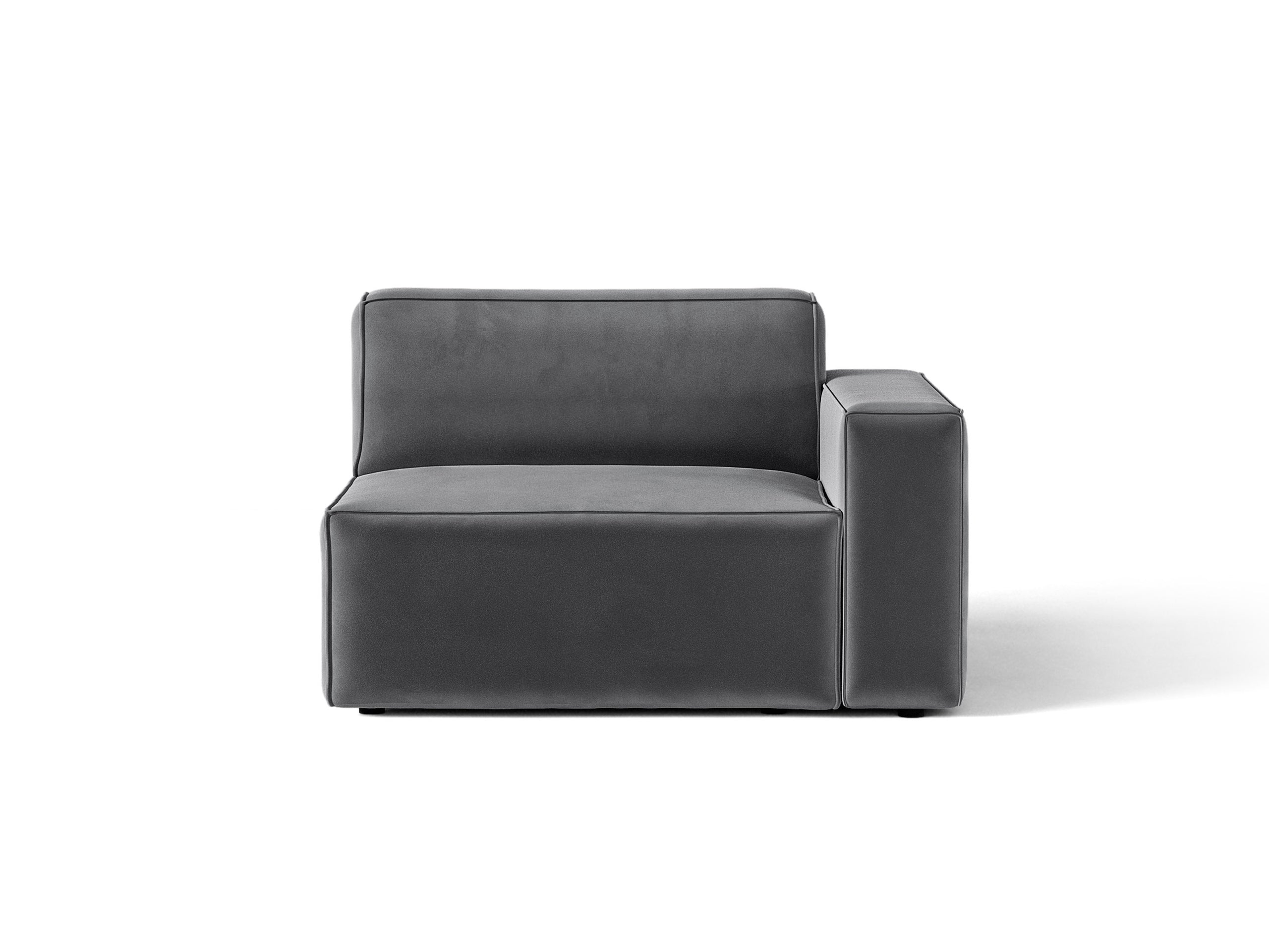 Micadoni Jodie modul sedačky s podrúčkou 102 × 99 cm - Zamat Bluvel (Blu14) - Sivá - Pravé prevedenie