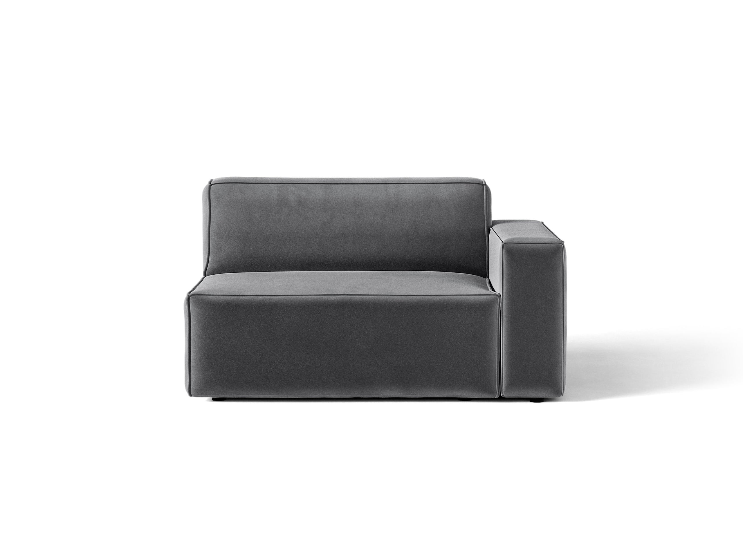 Micadoni Jodie modul sedačky s podrúčkou 122 × 99 cm - Zamat Bluvel (Blu14) - Sivá - Pravé prevedenie