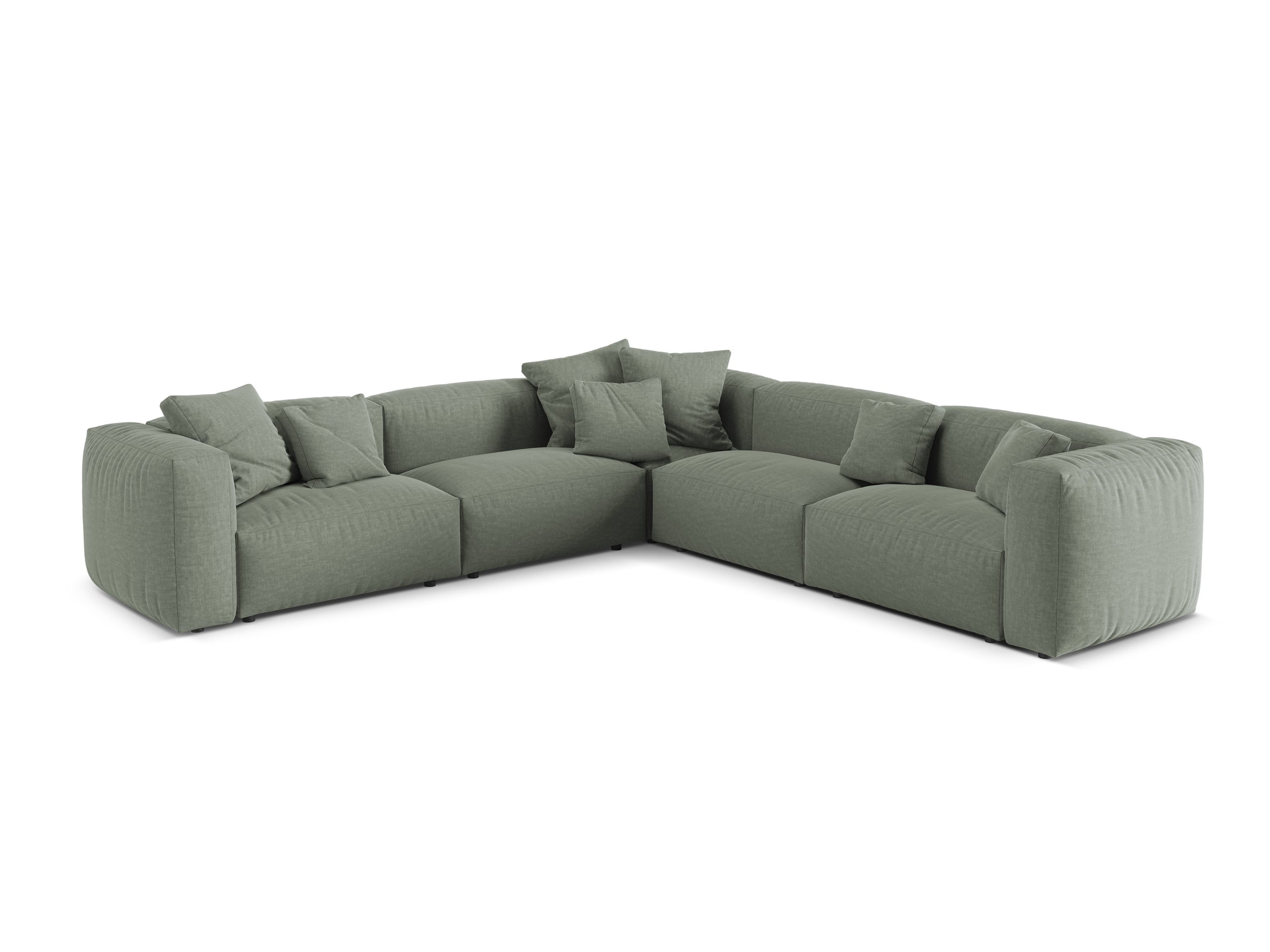 Micadoni Martina symetrická rohová sedačka - Štrukturovaná látka Boston (Bowagreen) - Machovozelená - Nohy: Čierny plast - Variant 76 cm