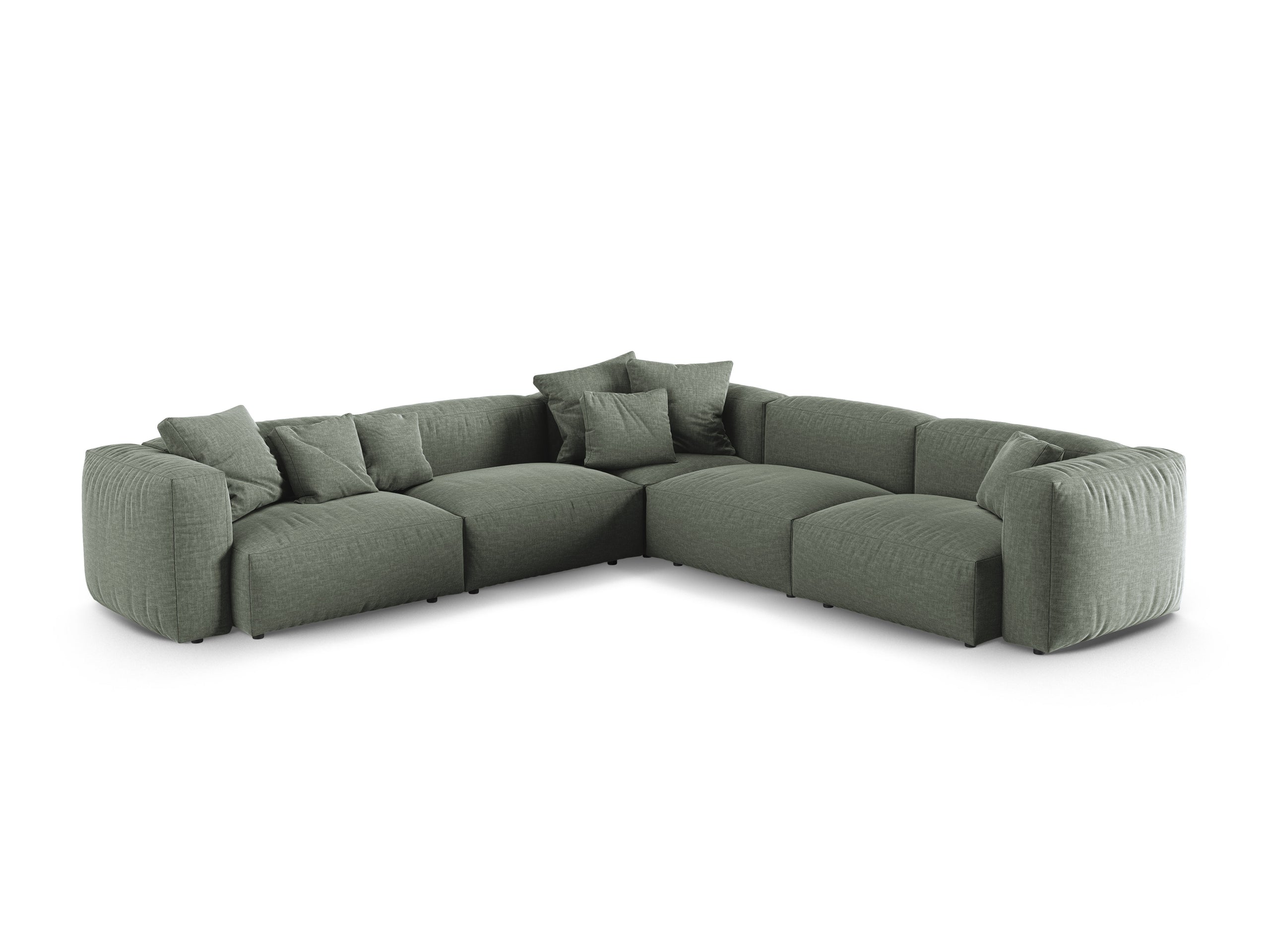 Micadoni Martina symetrická rohová sedačka - Štrukturovaná látka Boston (Bowagreen) - Machovozelená - Nohy: Čierny plast - Variant 90 cm