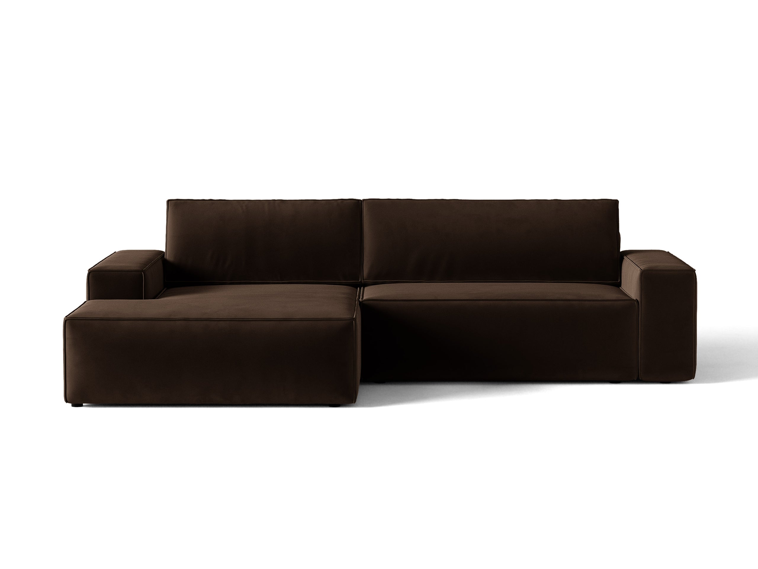 Micadoni Jodie rozkladacia rohová sedačka 246 × 151 cm - Zamat Bluvel (Blu48) - Tmavohnedá - Ľavé prevedenie