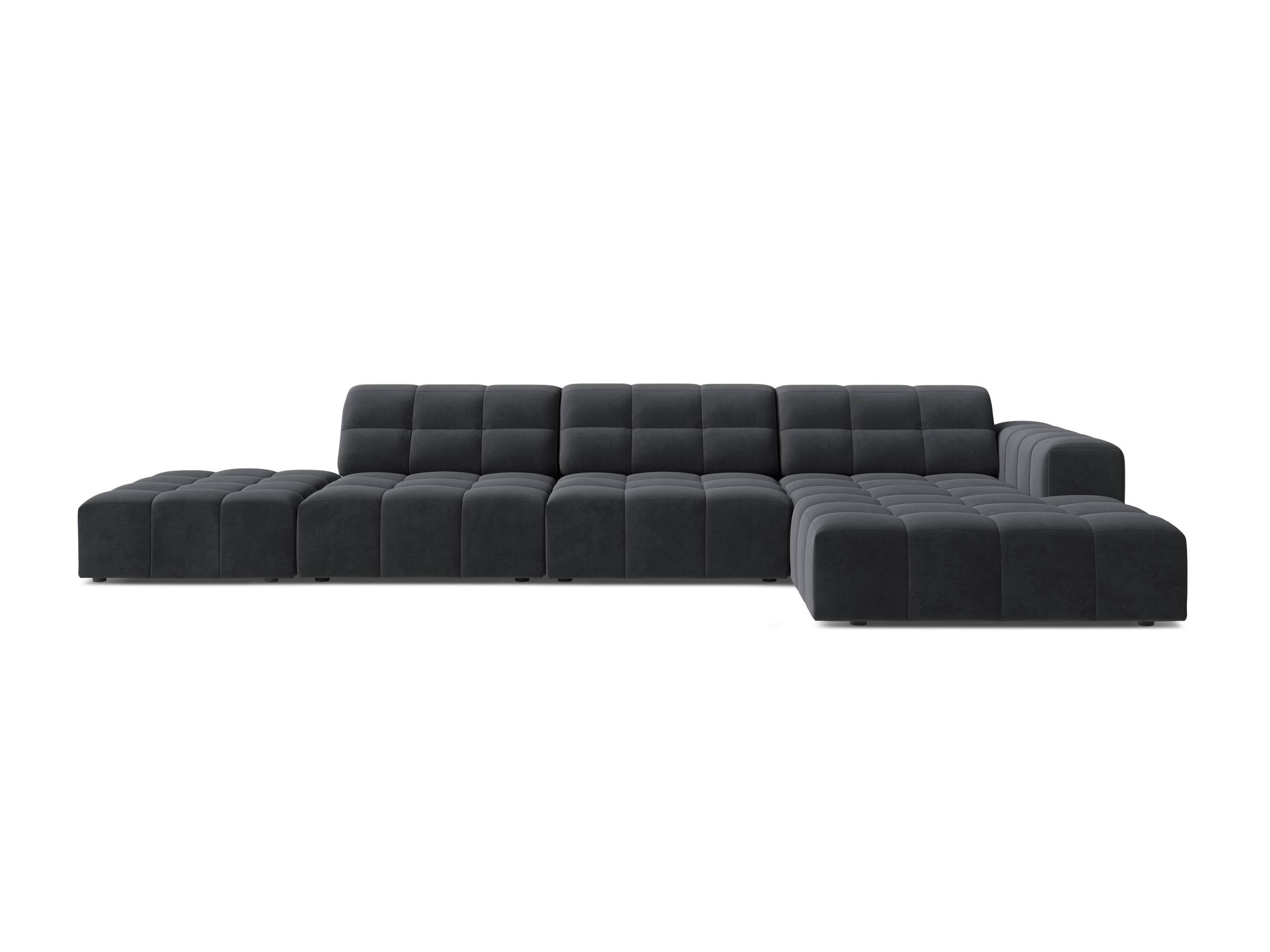 Micadoni Jennifer rohová sedačka 348 × 167 cm - Zamat Bluvel (Blu14) - Sivá - Pravé prevedenie