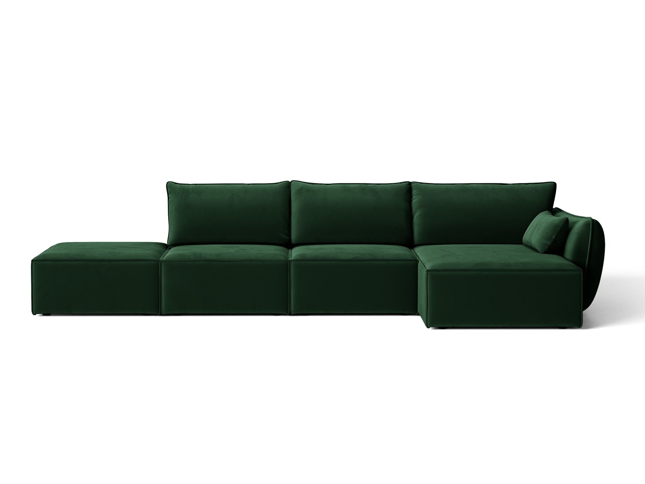 Micadoni Kaelle rohová sedačka 364 × 171 cm - Zamat Bluvel (Blu78) - Fľaškovozelená - Pravé prevedenie