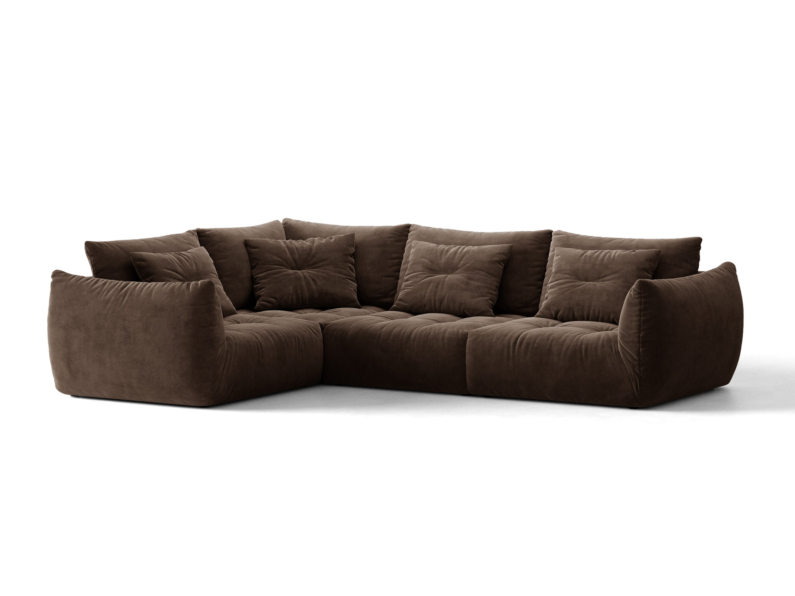 Micadoni Bloom rohová sedačka 316 × 222 cm - Zamat Bluvel (Blu48) - Tmavohnedá - Ľavé prevedenie