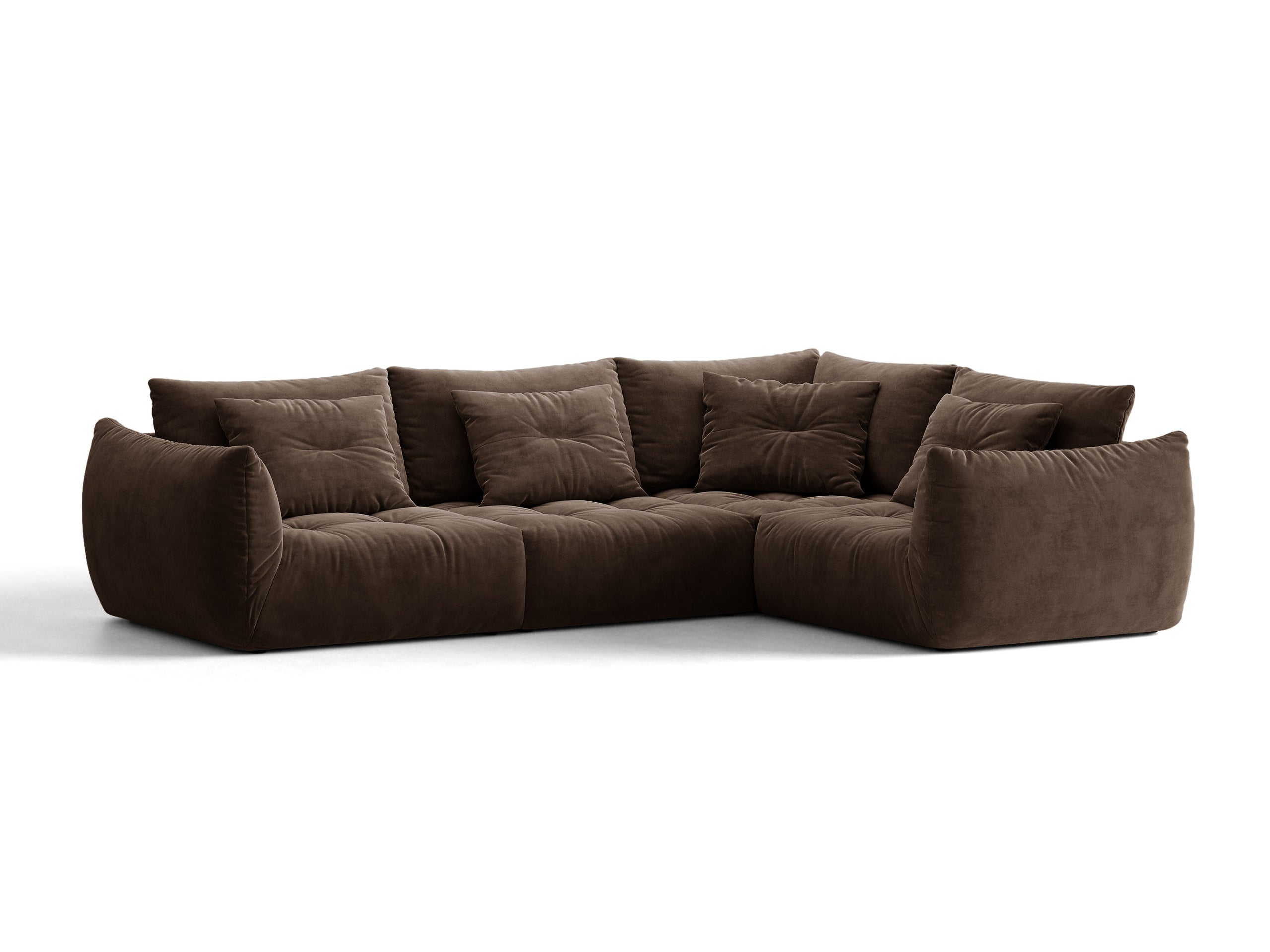 Micadoni Bloom rohová sedačka 316 × 222 cm - Zamat Bluvel (Blu48) - Tmavohnedá - Pravé prevedenie