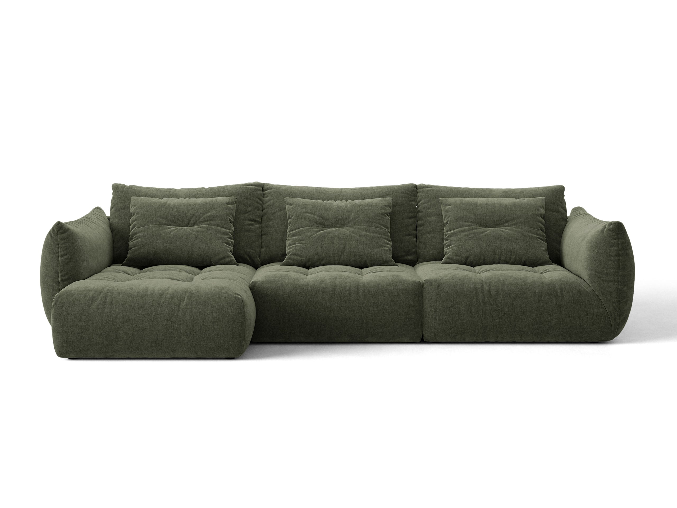 Micadoni Bloom rohová sedačka 327 × 152 cm - Štrukturovaná látka Wind (Win75) - Machovozelená - Ľavé prevedenie