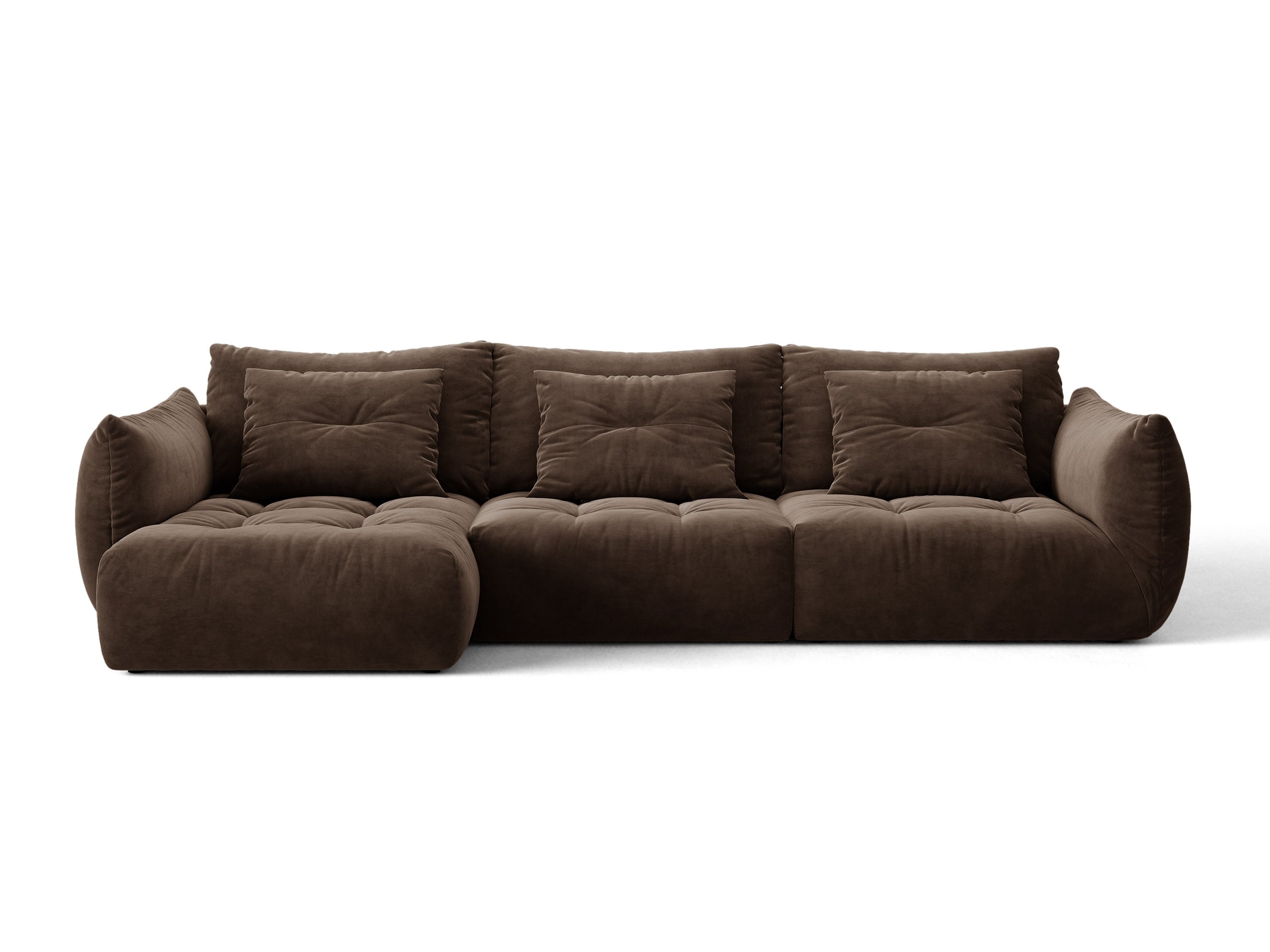 Micadoni Bloom rohová sedačka 327 × 152 cm - Zamat Bluvel (Blu48) - Tmavohnedá - Ľavé prevedenie