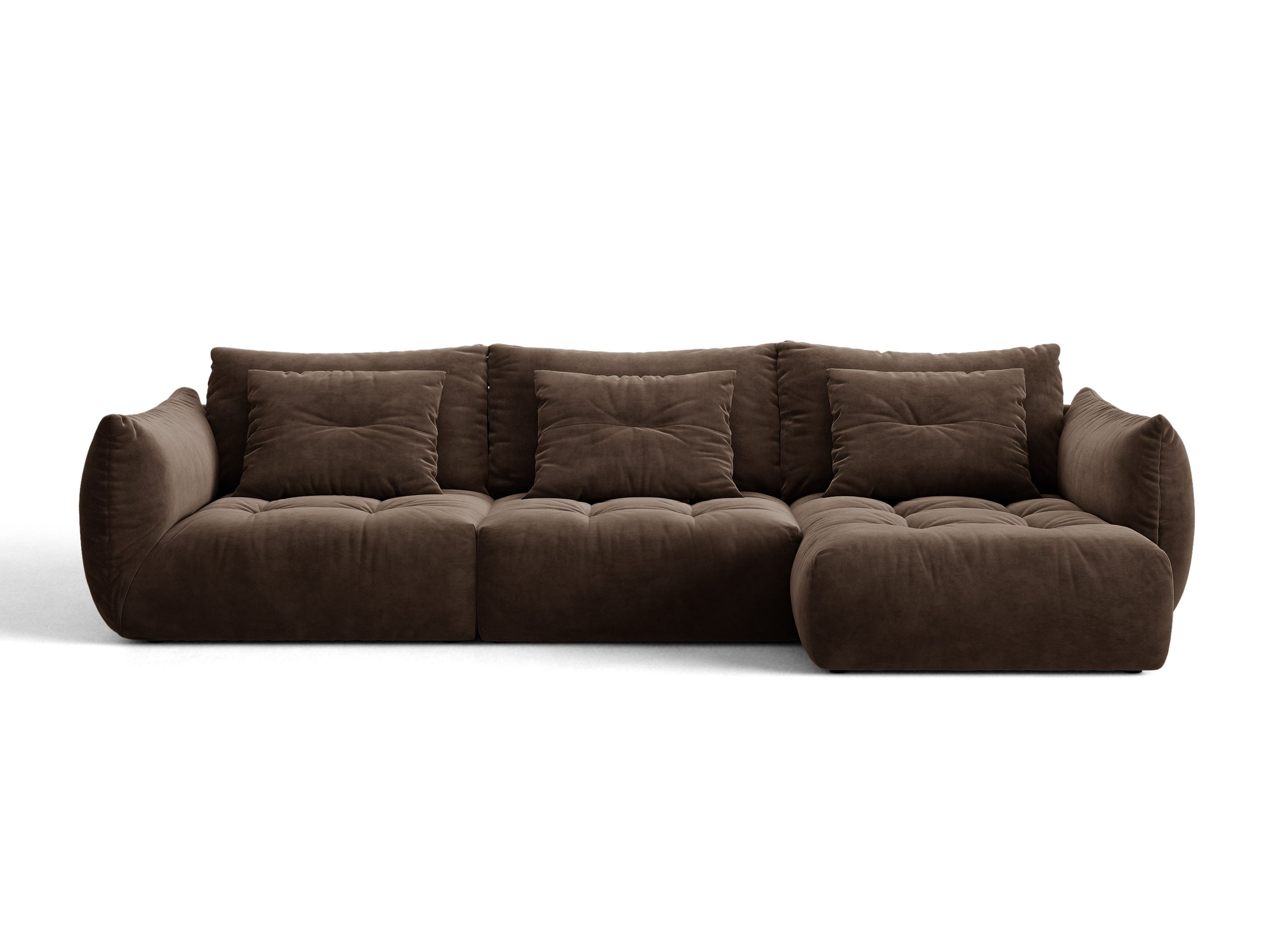 Micadoni Bloom rohová sedačka 327 × 152 cm - Zamat Bluvel (Blu48) - Tmavohnedá - Pravé prevedenie