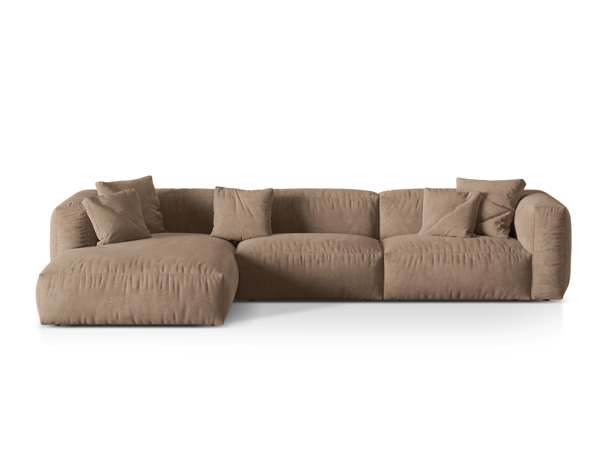 Micadoni Martina rohová sedačka 330 × 176 cm - Zamat Vogue (Vog3) - Tmavobéžová - Nohy: Čierny plast - Ľavé prevedenie - Variant 76 cm