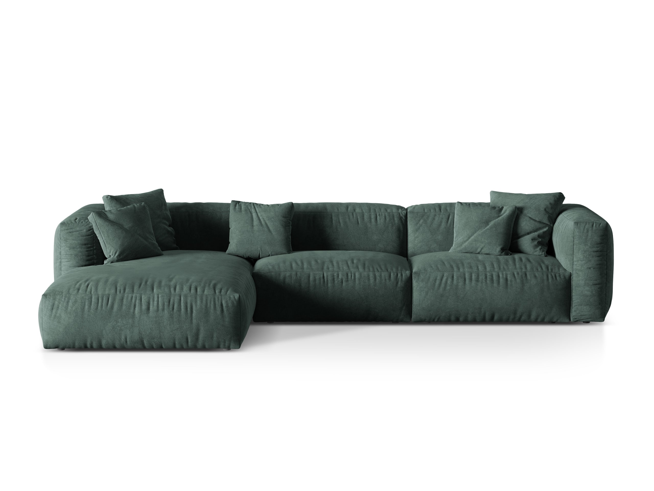 Micadoni Martina rohová sedačka 330 × 176 cm - Zamat Vogue (Vog12) - Petrolejová - Nohy: Čierny plast - Ľavé prevedenie - Variant 76 cm