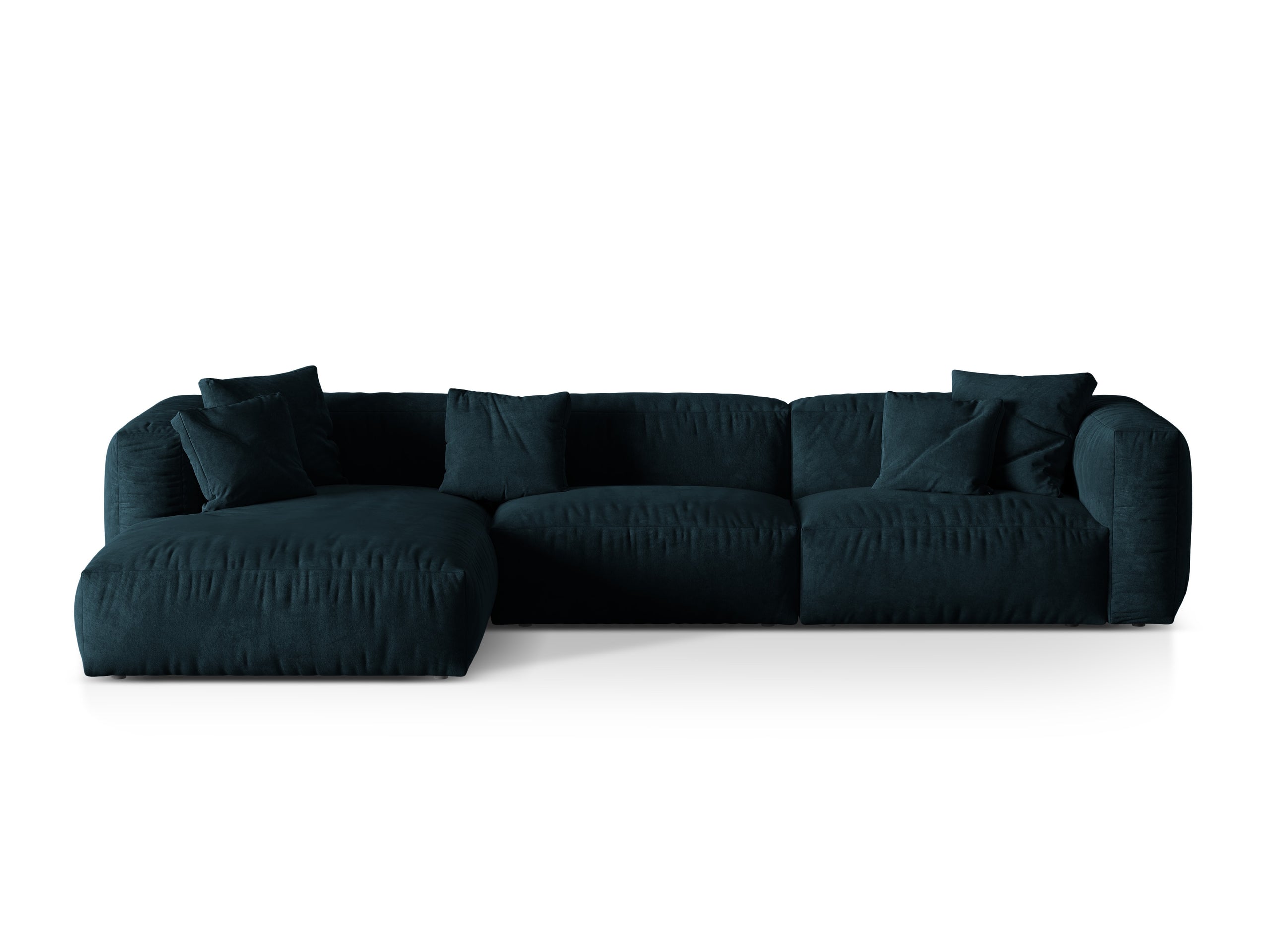 Micadoni Martina rohová sedačka 330 × 176 cm - Zamat Vogue (Vog13) - Tmavá petrolejová - Nohy: Čierny plast - Ľavé prevedenie - Variant 76 cm