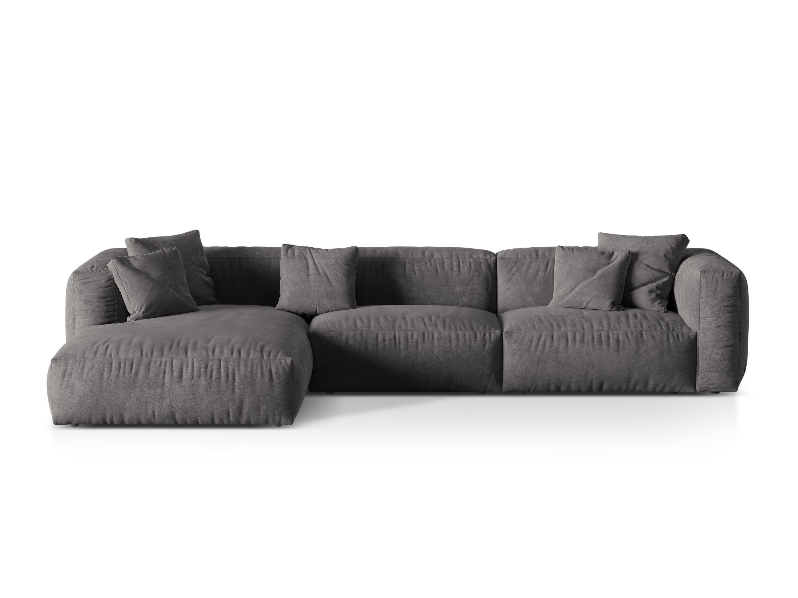 Micadoni Martina rohová sedačka 330 × 176 cm - Zamat Vogue (Vog15) - Sivá - Nohy: Čierny plast - Ľavé prevedenie - Variant 76 cm