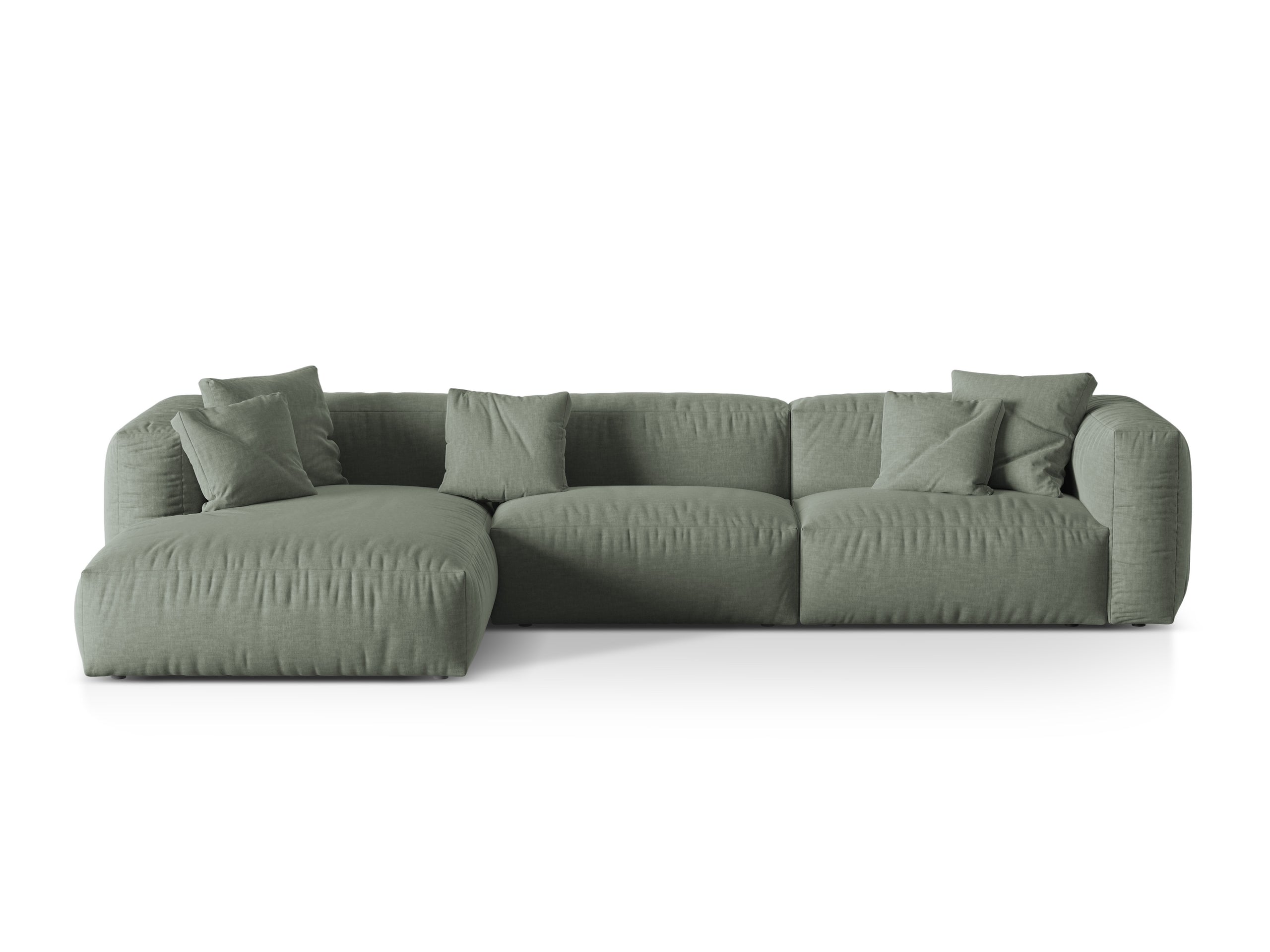 Micadoni Martina rohová sedačka 330 × 176 cm - Štrukturovaná látka Boston (Bowagreen) - Machovozelená - Nohy: Čierny plast - Ľavé prevedenie - Variant 76 cm