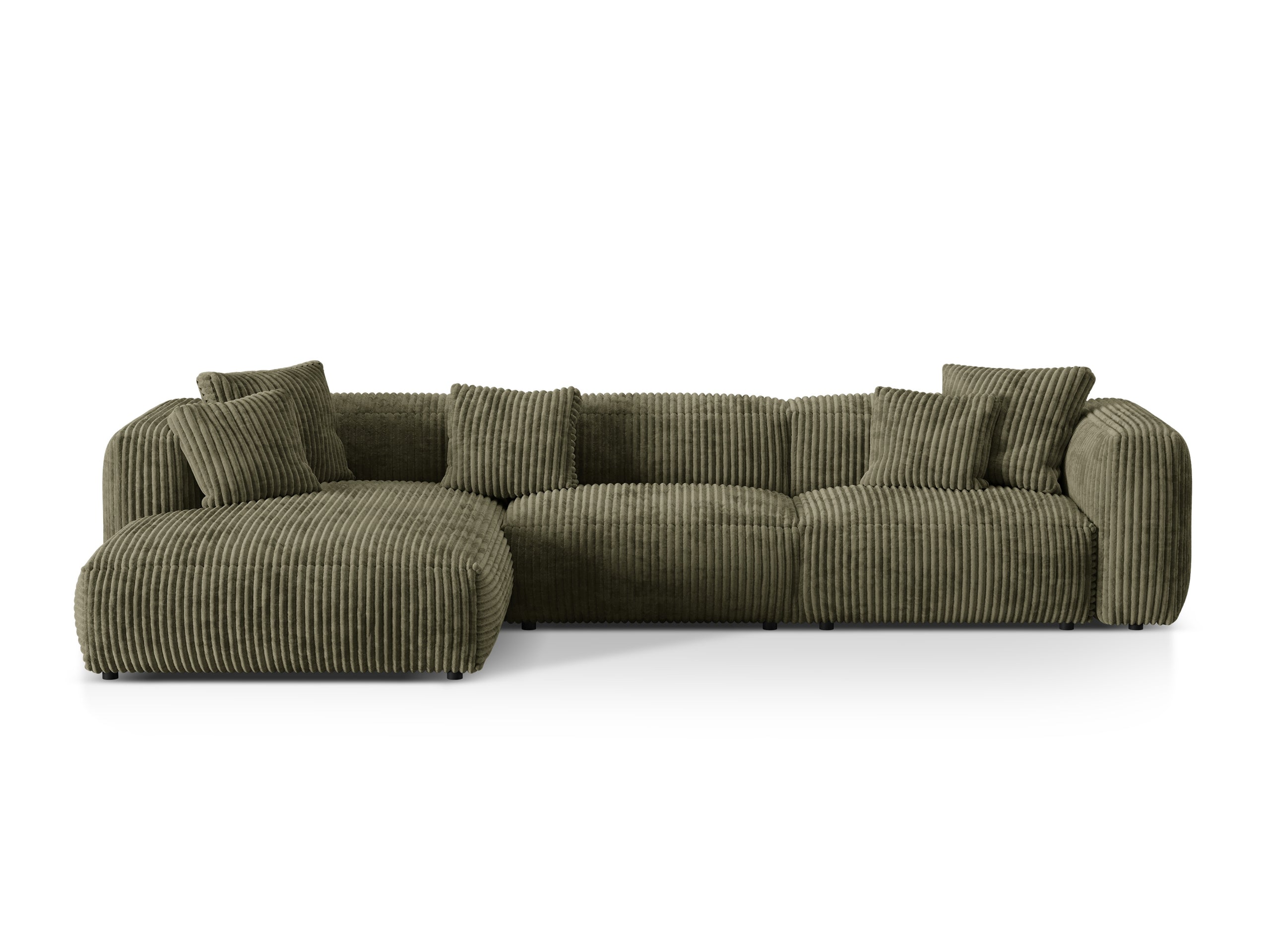 Micadoni Martina rohová sedačka 330 × 176 cm - Menčester Tilia (Til37) - Machovozelená - Nohy: Čierny plast - Ľavé prevedenie - Variant 76 cm