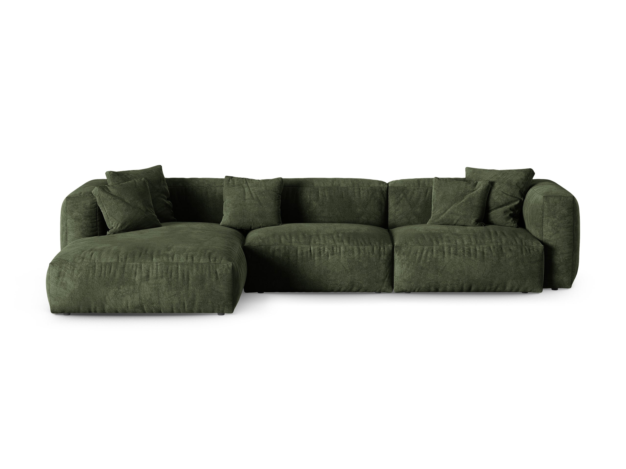 Micadoni Martina rohová sedačka 330 × 176 cm - Zamat Vogue (Vog11) - Zelená - Nohy: Čierny plast - Ľavé prevedenie - Variant 90 cm