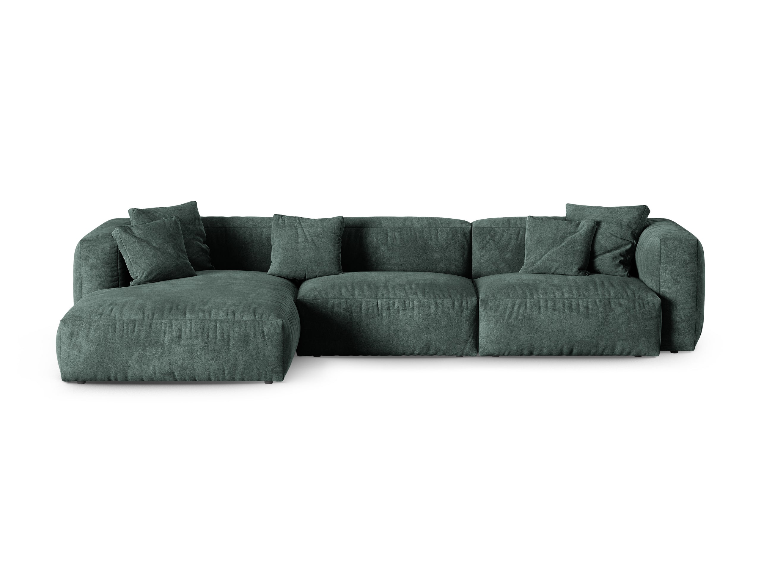 Micadoni Martina rohová sedačka 330 × 176 cm - Zamat Vogue (Vog12) - Petrolejová - Nohy: Čierny plast - Ľavé prevedenie - Variant 90 cm