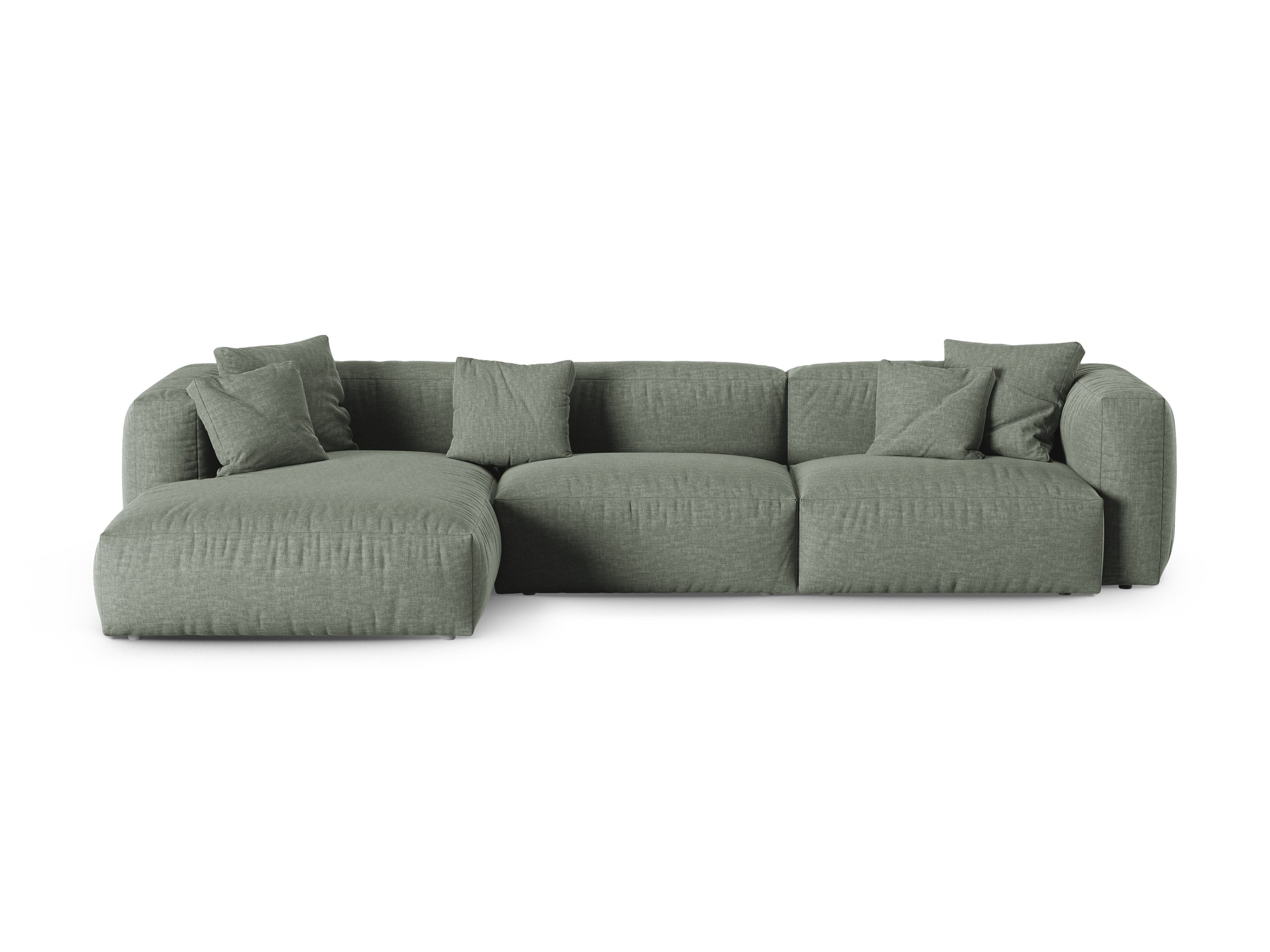 Micadoni Martina rohová sedačka 330 × 176 cm - Štrukturovaná látka Boston (Bowagreen) - Machovozelená - Nohy: Čierny plast - Ľavé prevedenie - Variant 90 cm