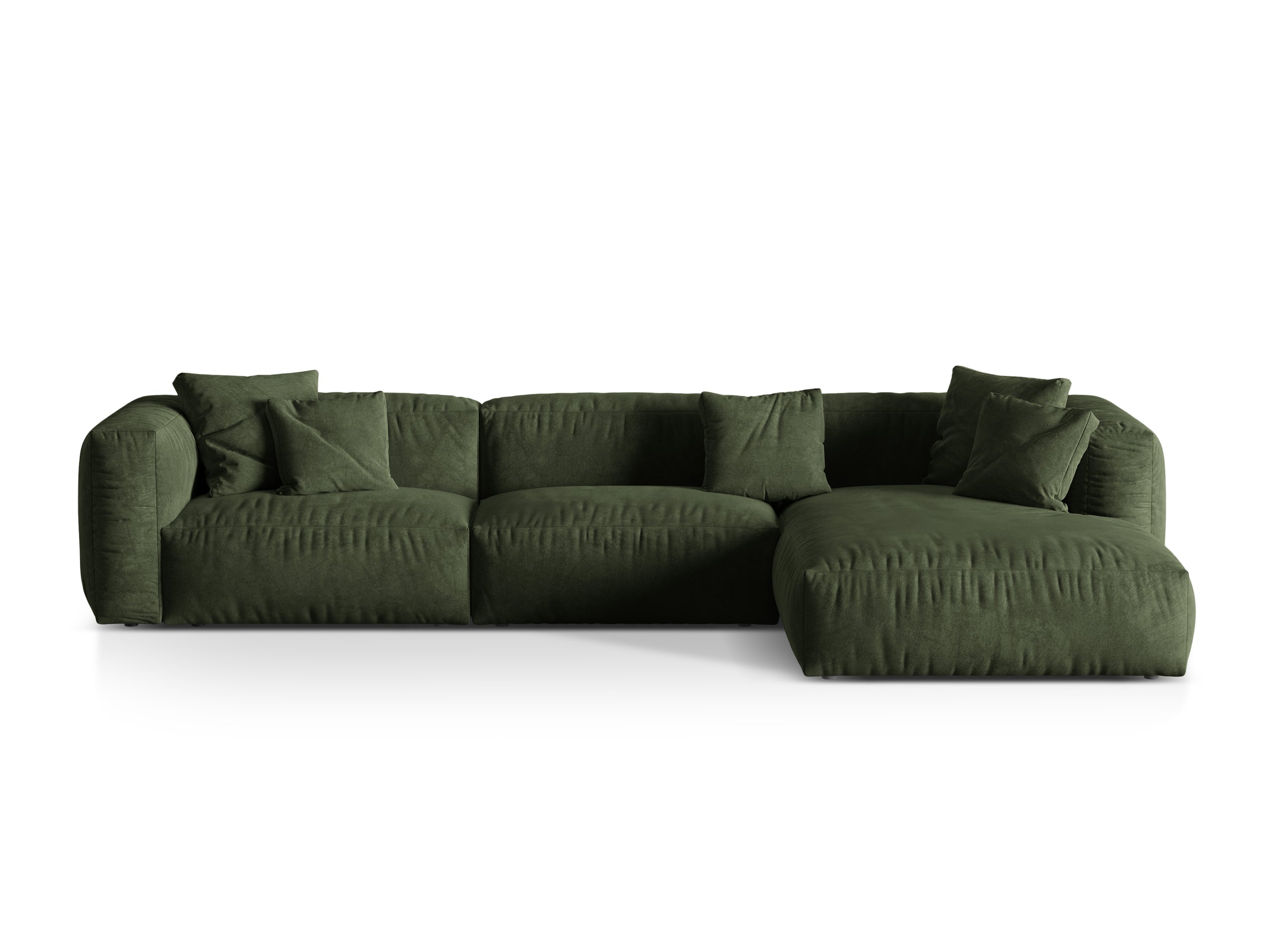 Micadoni Martina rohová sedačka 330 × 176 cm - Zamat Vogue (Vog11) - Zelená - Nohy: Čierny plast - Pravé prevedenie - Variant 76 cm