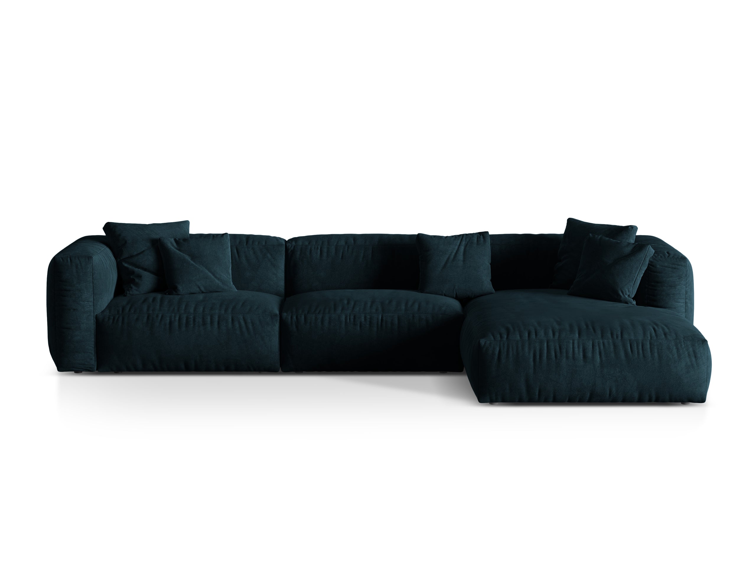 Micadoni Martina rohová sedačka 330 × 176 cm - Zamat Vogue (Vog13) - Tmavá petrolejová - Nohy: Čierny plast - Pravé prevedenie - Variant 76 cm