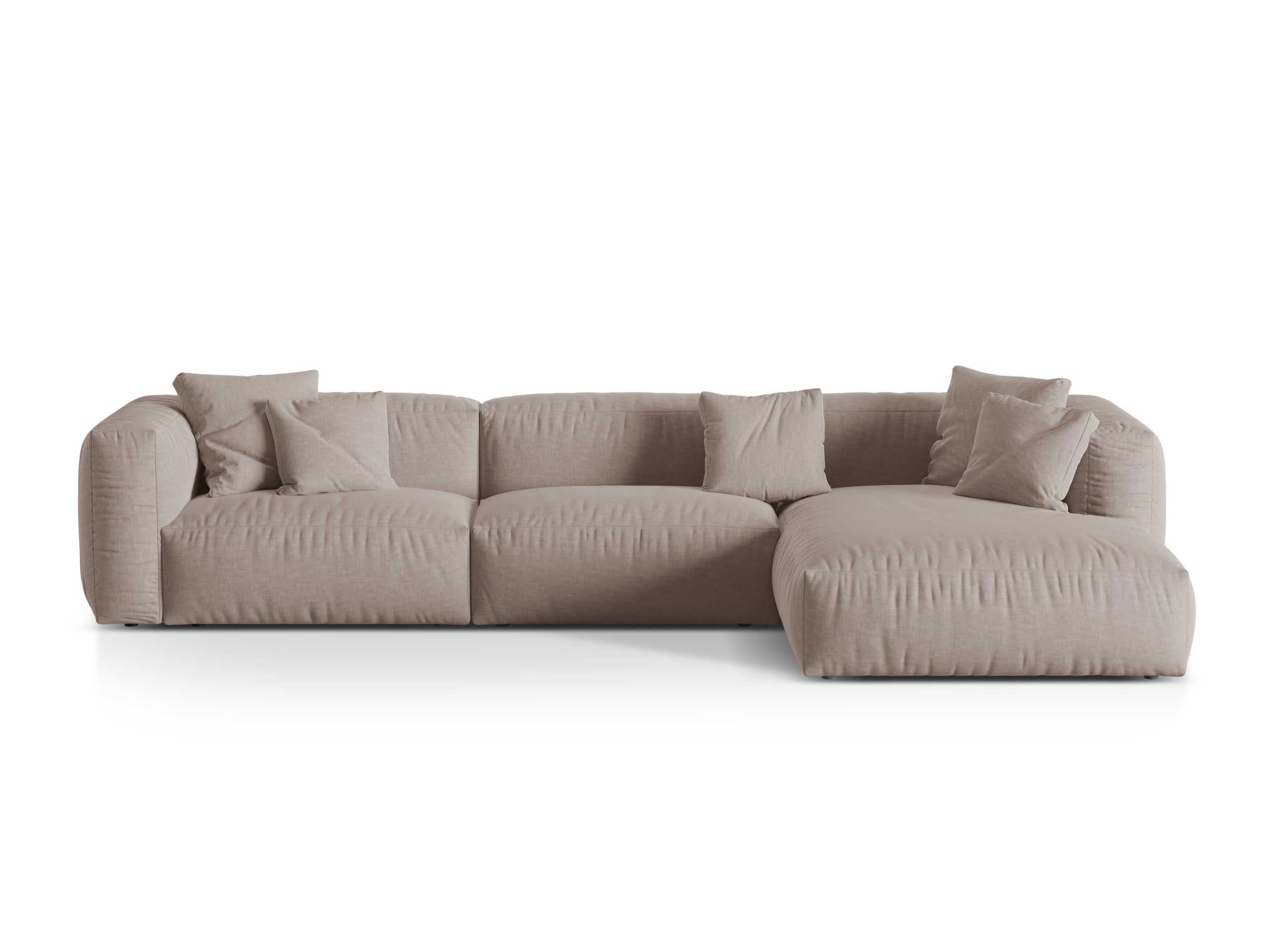 Micadoni Martina rohová sedačka 330 × 176 cm - Štrukturovaná látka Boston (Botruf) - Tmavobéžová - Nohy: Čierny plast - Pravé prevedenie - Variant 76 cm