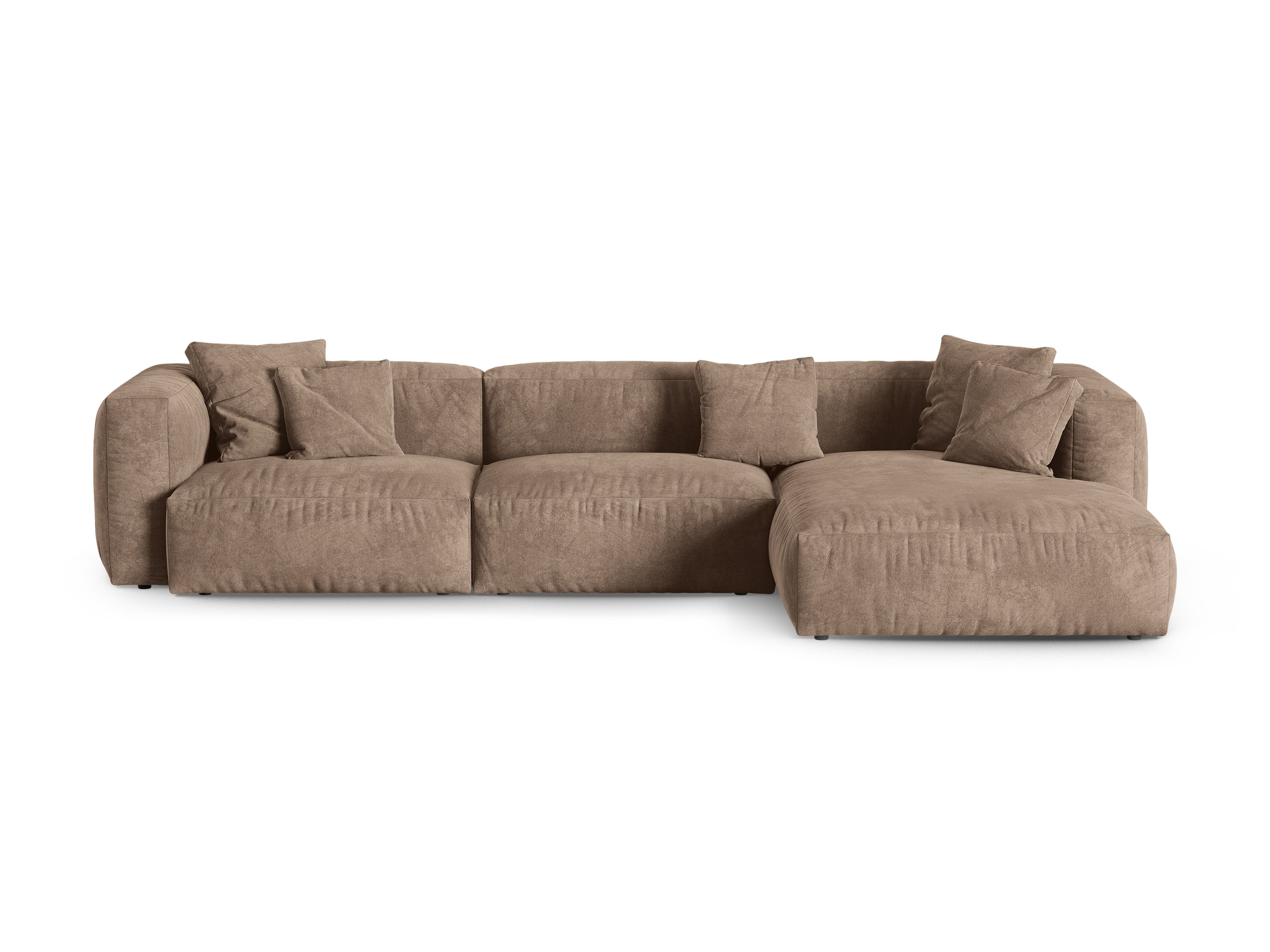 Micadoni Martina rohová sedačka 330 × 176 cm - Zamat Vogue (Vog3) - Tmavobéžová - Nohy: Čierny plast - Pravé prevedenie - Variant 90 cm