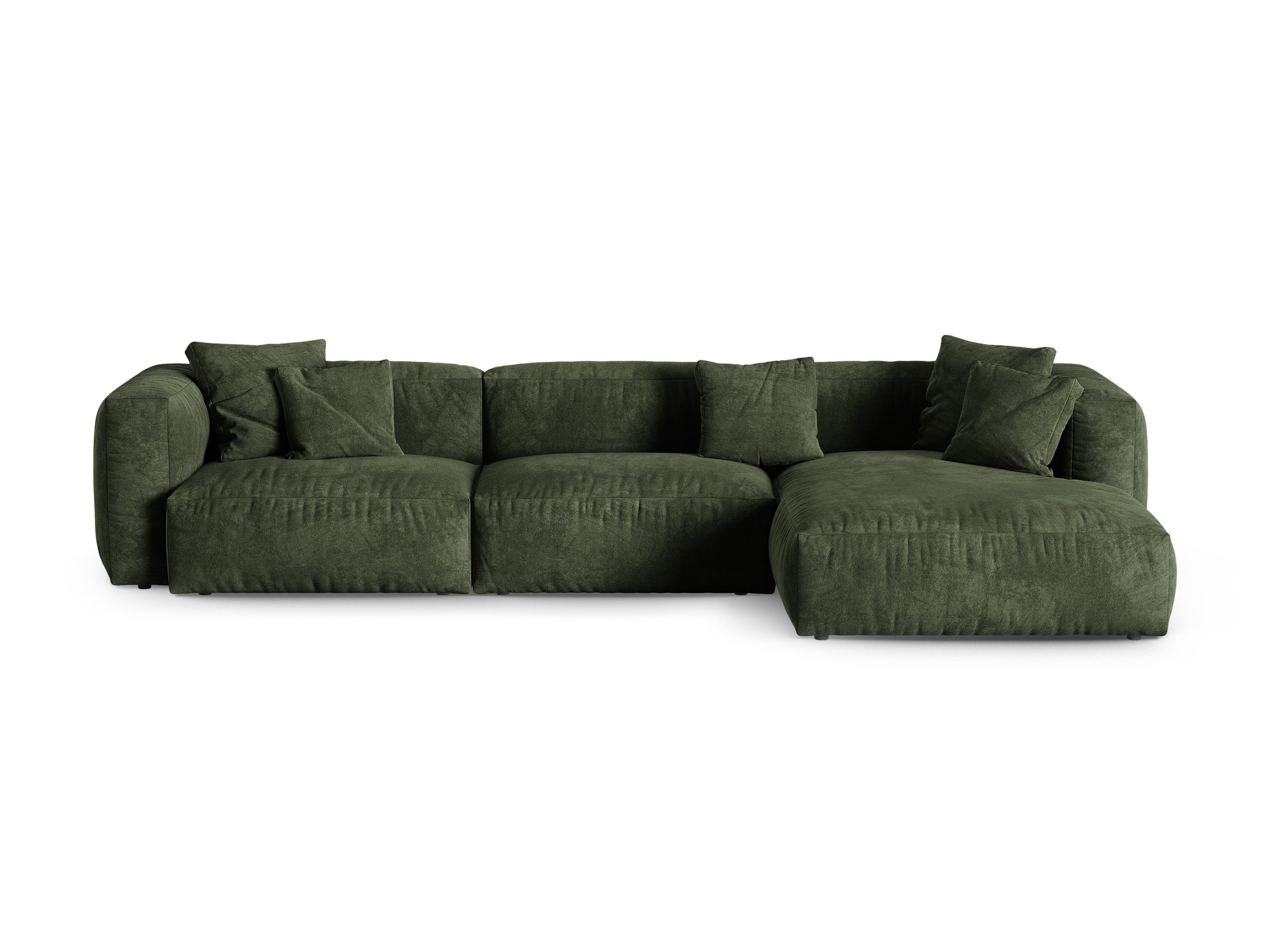Micadoni Martina rohová sedačka 330 × 176 cm - Zamat Vogue (Vog11) - Zelená - Nohy: Čierny plast - Pravé prevedenie - Variant 90 cm