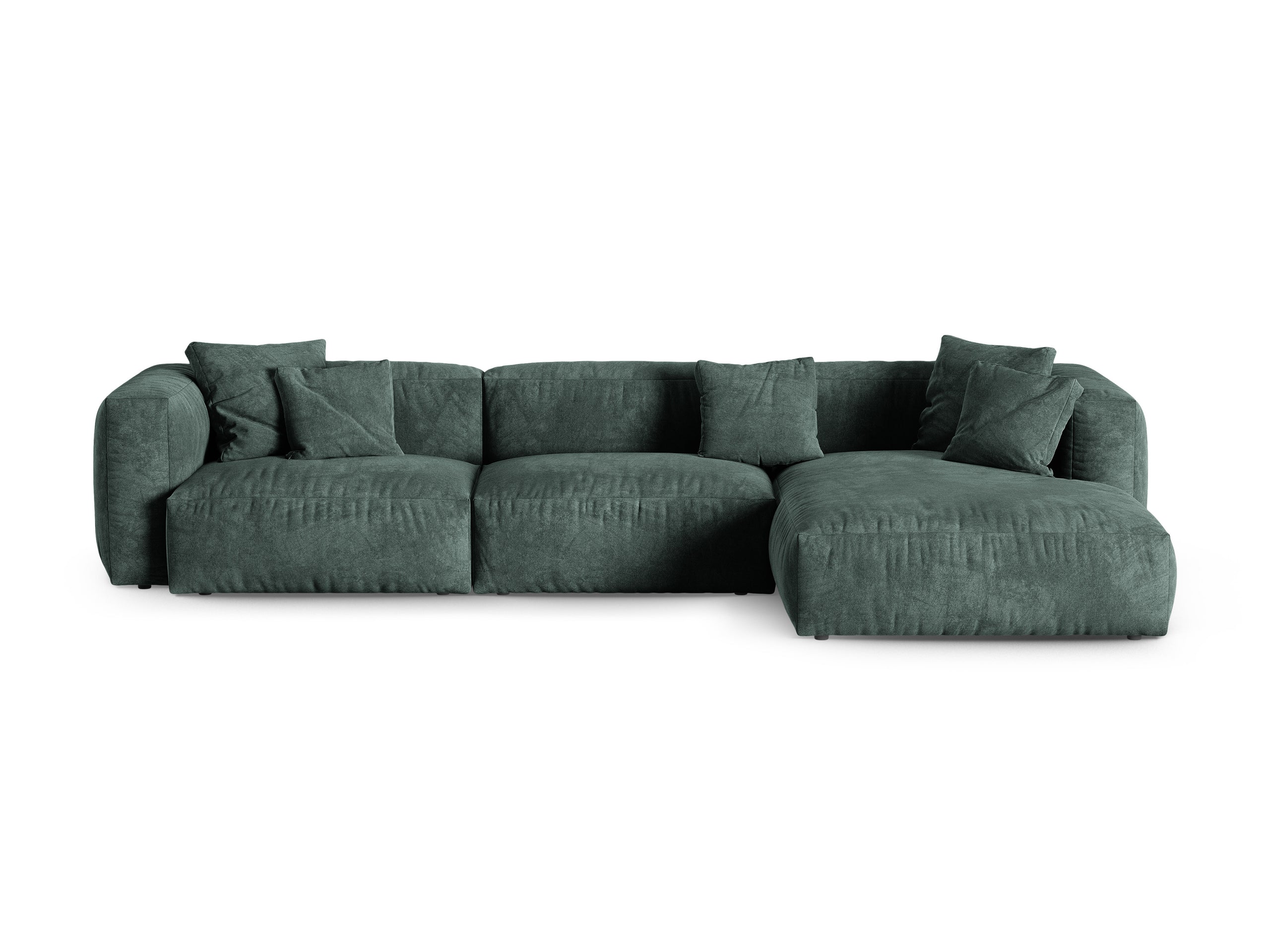 Micadoni Martina rohová sedačka 330 × 176 cm - Zamat Vogue (Vog12) - Petrolejová - Nohy: Čierny plast - Pravé prevedenie - Variant 90 cm