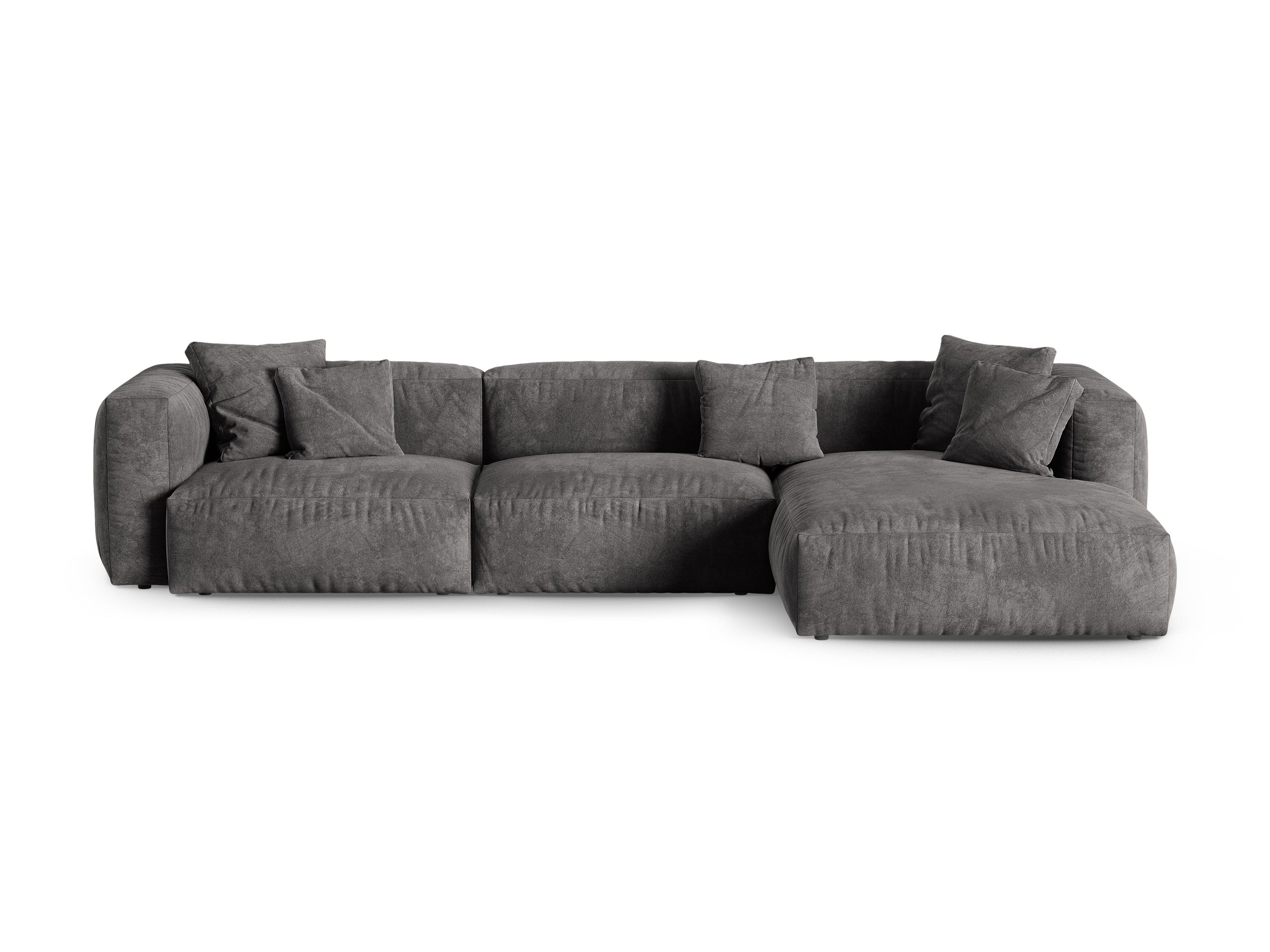 Micadoni Martina rohová sedačka 330 × 176 cm - Zamat Vogue (Vog15) - Sivá - Nohy: Čierny plast - Pravé prevedenie - Variant 90 cm