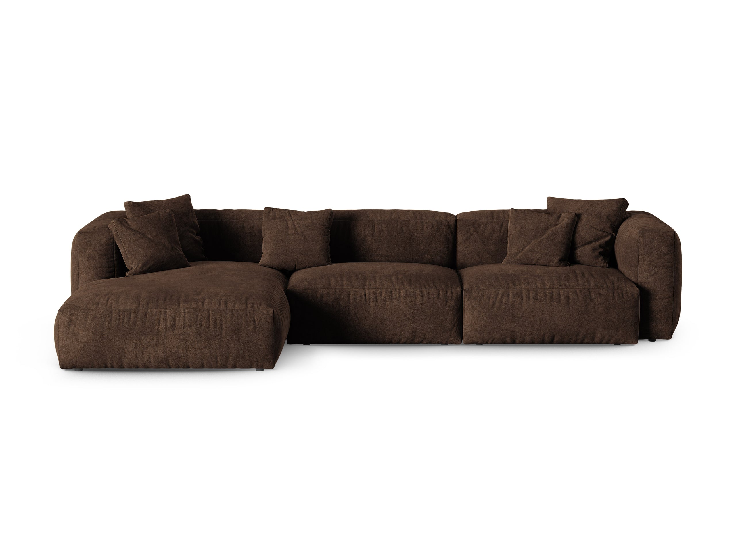 Micadoni Martina rohová sedačka 330 × 176 cm - Zamat Vogue (Vog6) - Čokoládová - Nohy: Čierny plast - Ľavé prevedenie - Variant 90 cm