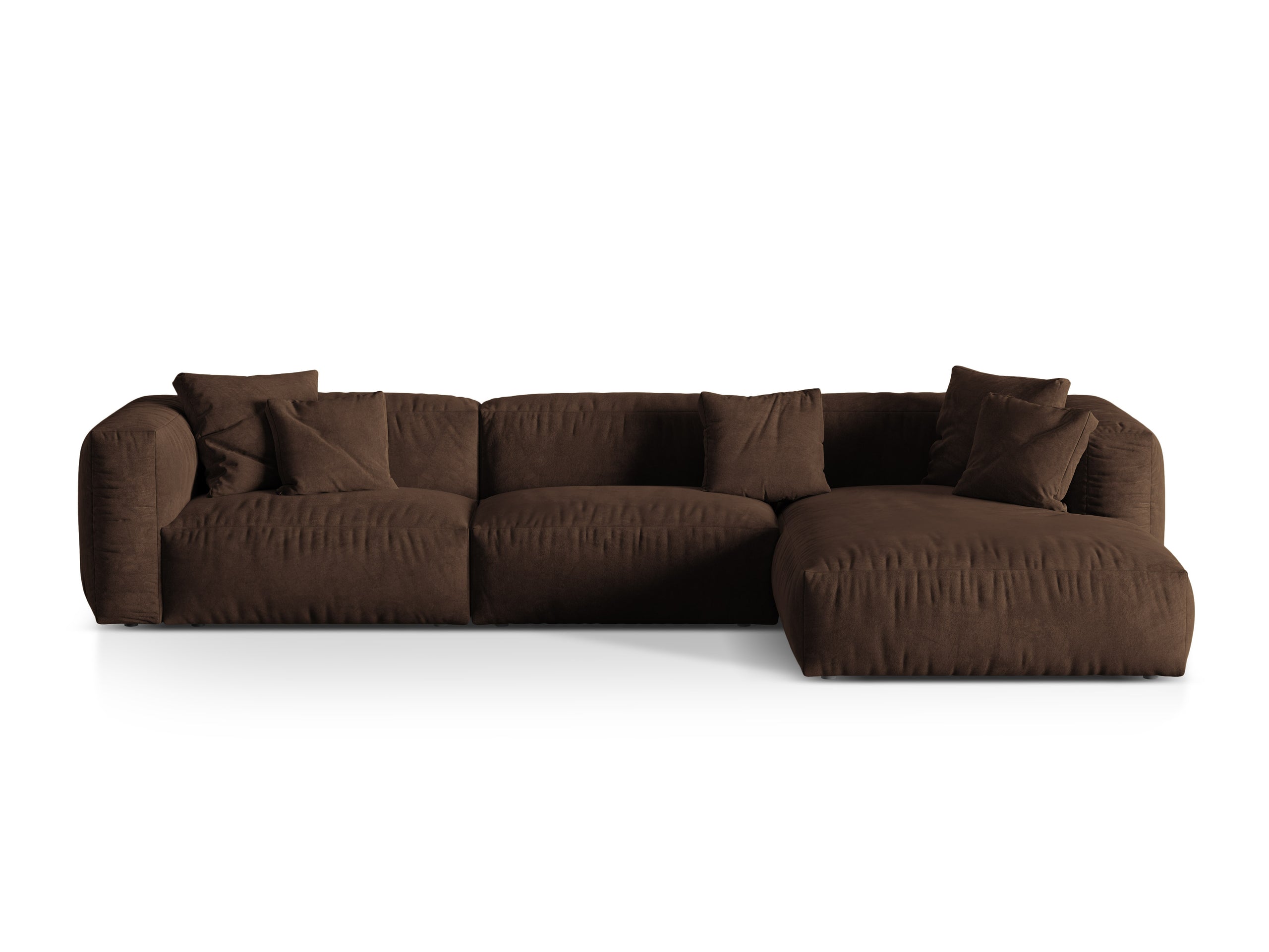 Micadoni Martina rohová sedačka 330 × 176 cm - Zamat Vogue (Vog6) - Čokoládová - Nohy: Čierny plast - Pravé prevedenie - Variant 76 cm
