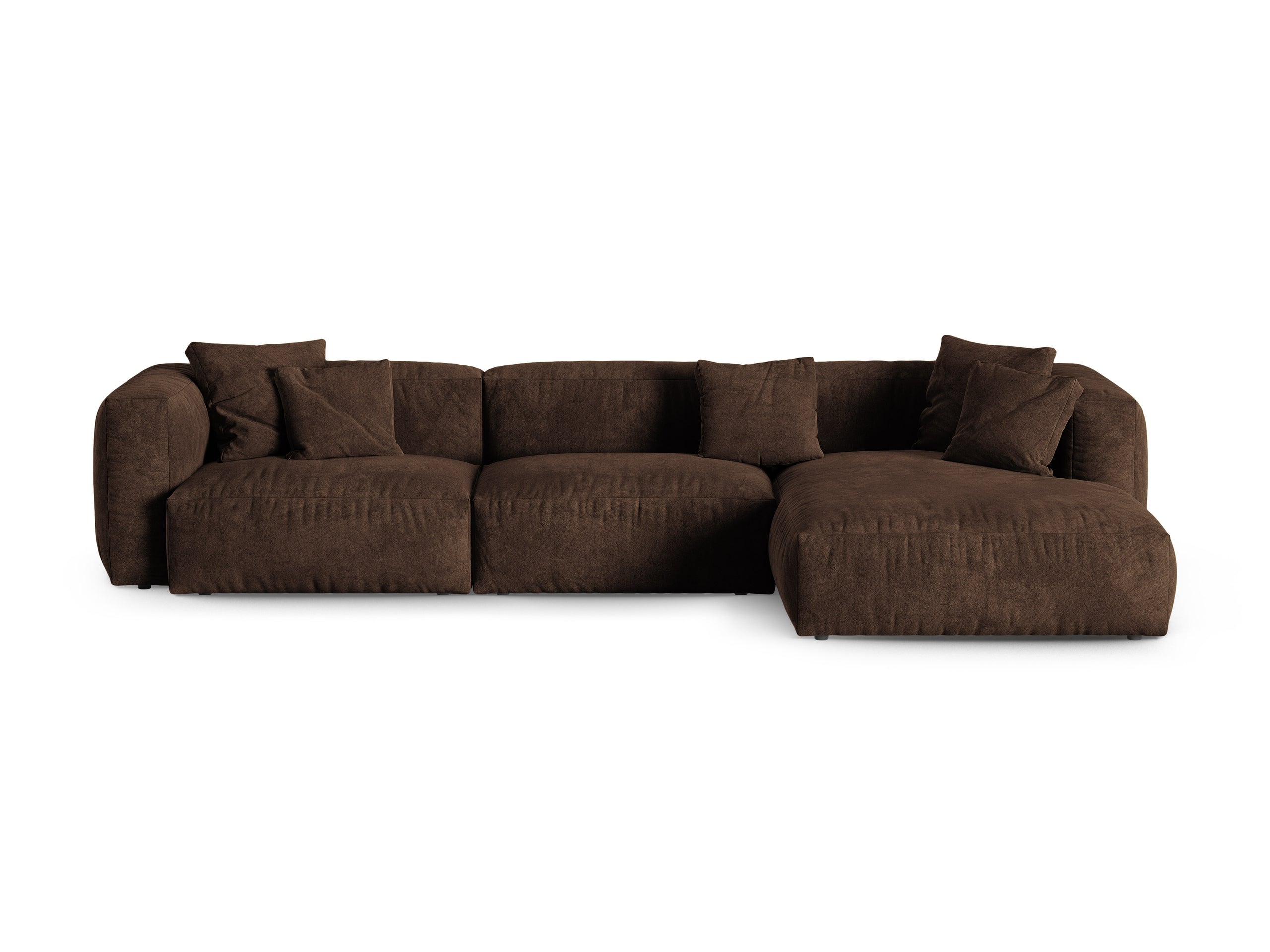 Micadoni Martina rohová sedačka 330 × 176 cm - Zamat Vogue (Vog6) - Čokoládová - Nohy: Čierny plast - Pravé prevedenie - Variant 90 cm