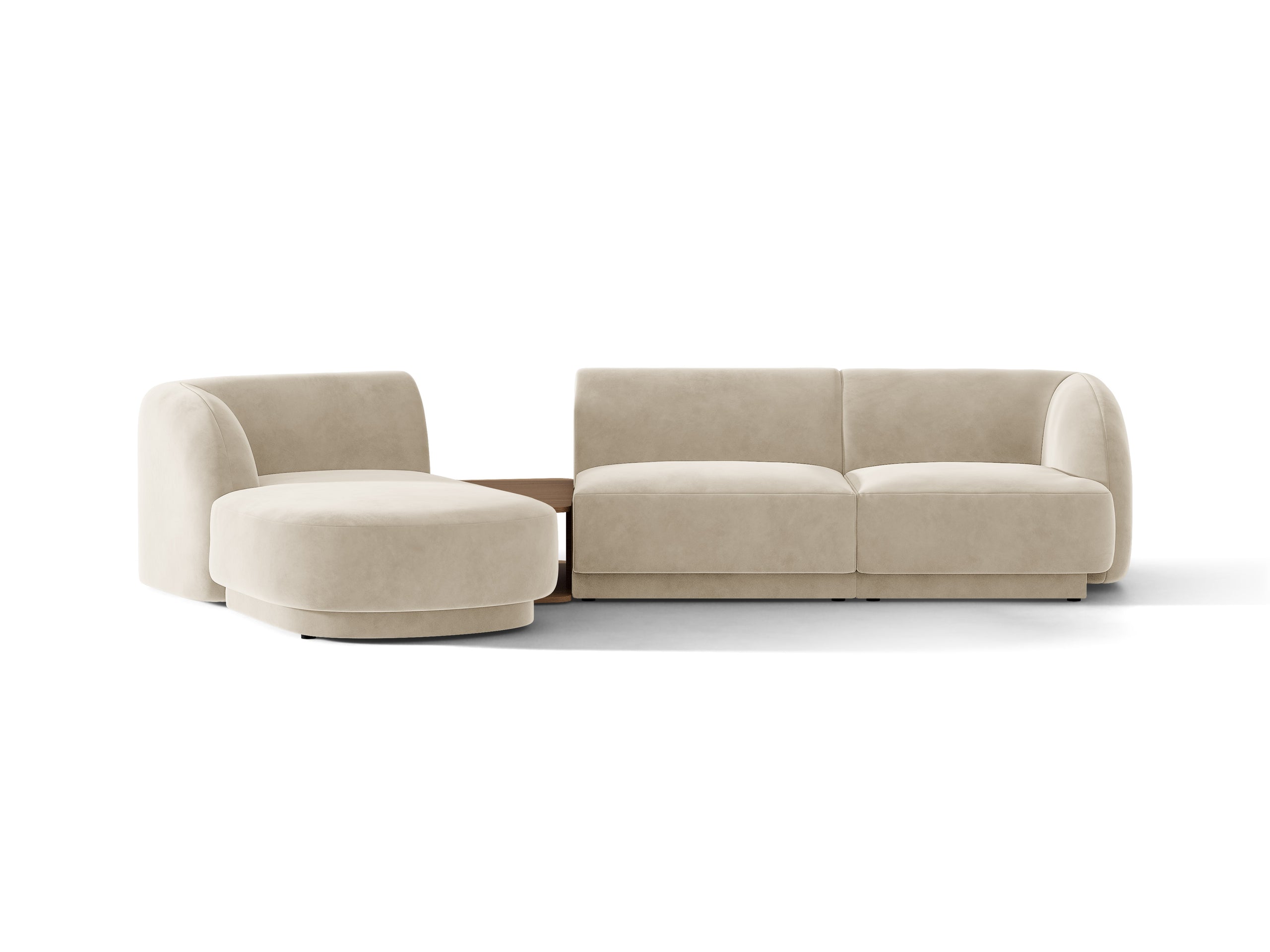 Micadoni Miley modul sedačky s podrúčkou 303 × 178 cm - Zamat Bluvel (Blu30) - Tmavobéžová - Ľavé prevedenie