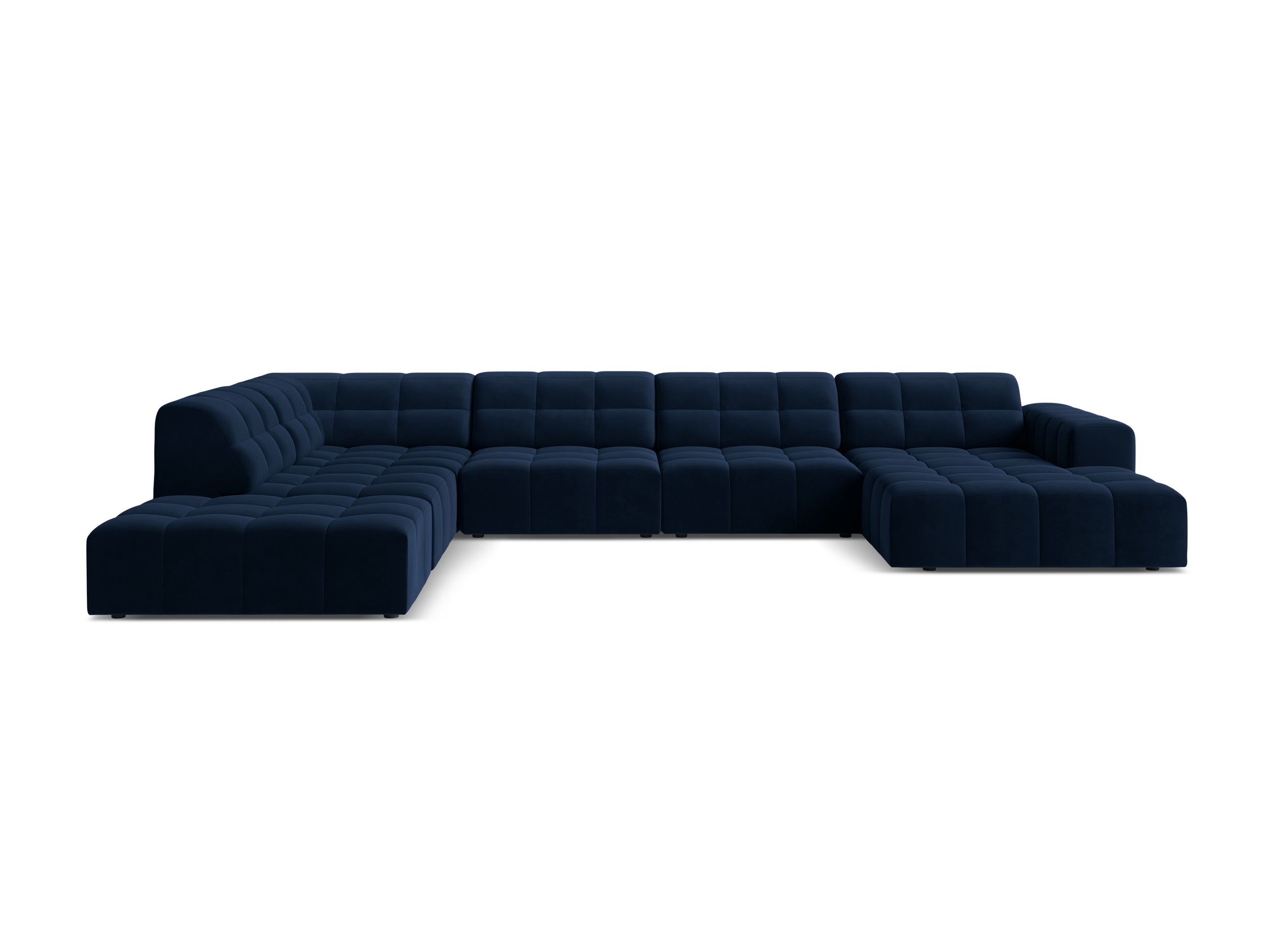 Micadoni Jennifer panoramatická sedačka 375 × 263 cm - Zamat Bluvel (Blu86) - Kráľovská modrá - Ľavé prevedenie