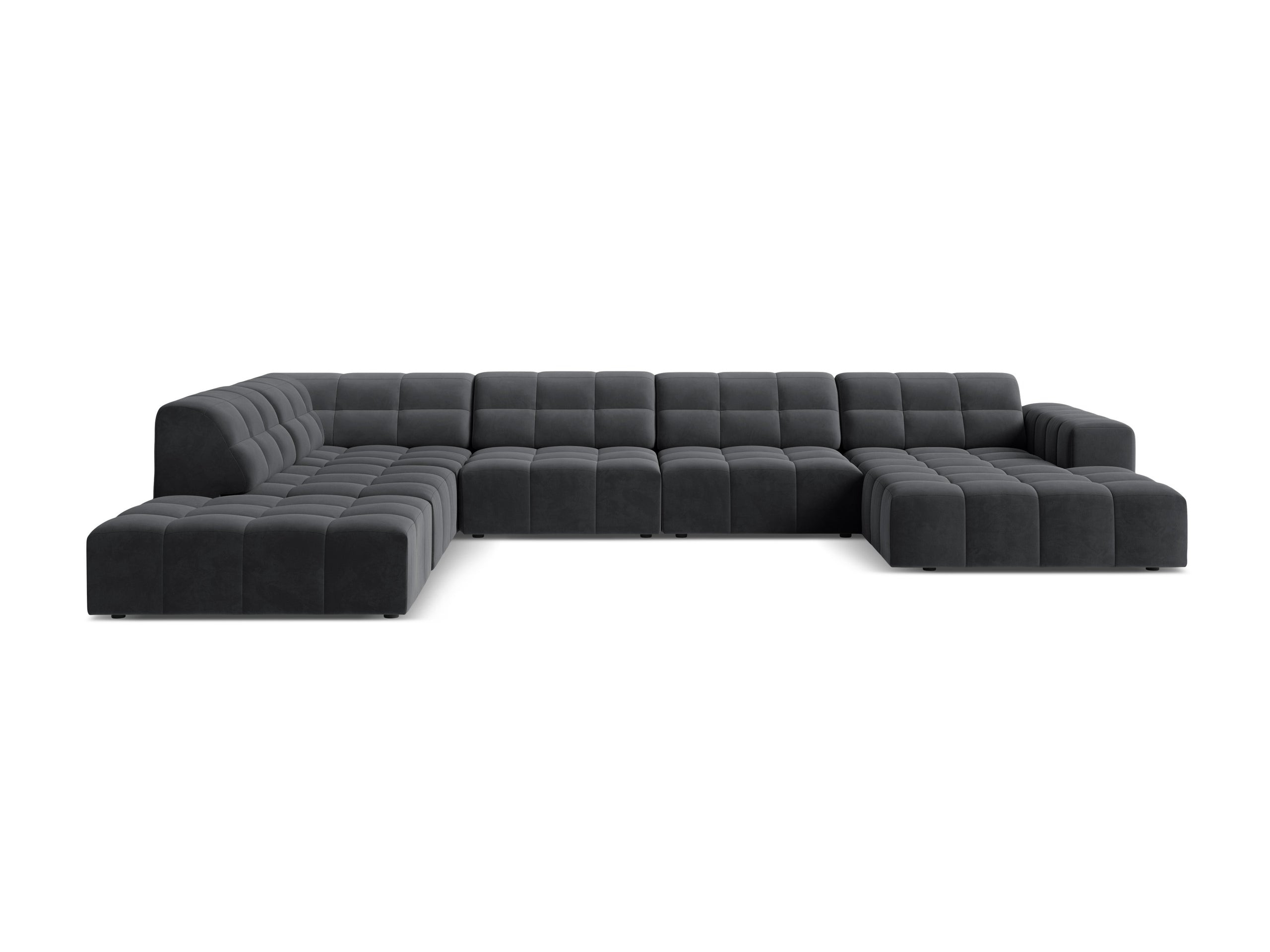 Micadoni Jennifer panoramatická sedačka 375 × 263 cm - Zamat Bluvel (Blu14) - Sivá - Ľavé prevedenie