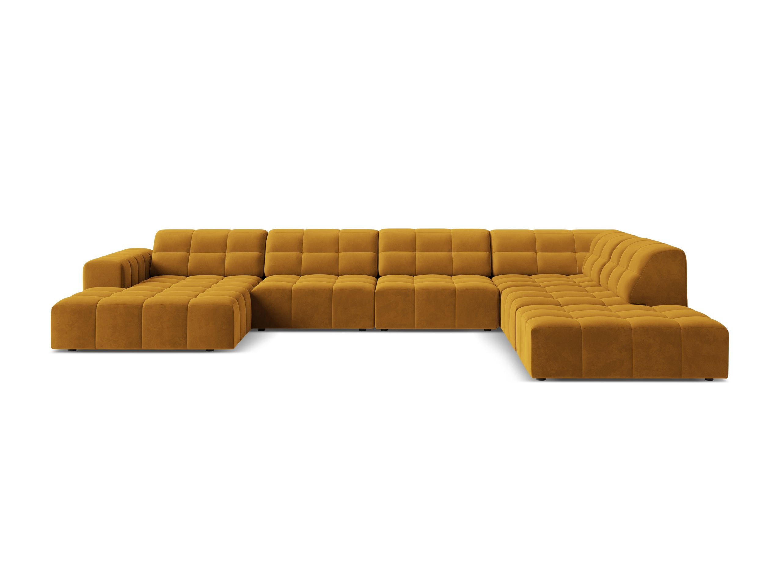 Micadoni Jennifer panoramatická sedačka 375 × 263 cm - Zamat Bluvel (Blu68) - Žltá - Pravé prevedenie
