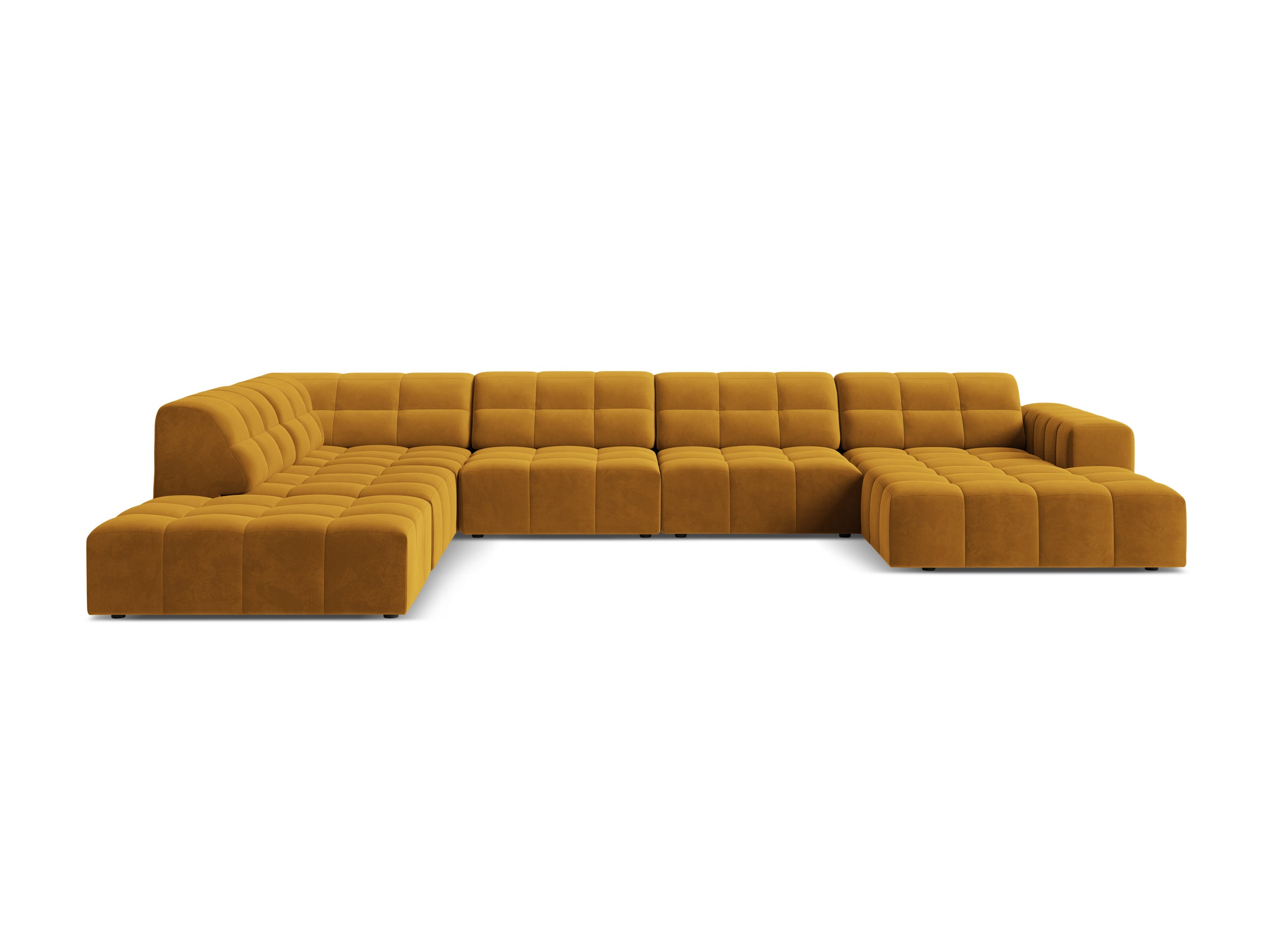 Micadoni Jennifer panoramatická sedačka 375 × 263 cm - Zamat Bluvel (Blu68) - Žltá - Ľavé prevedenie