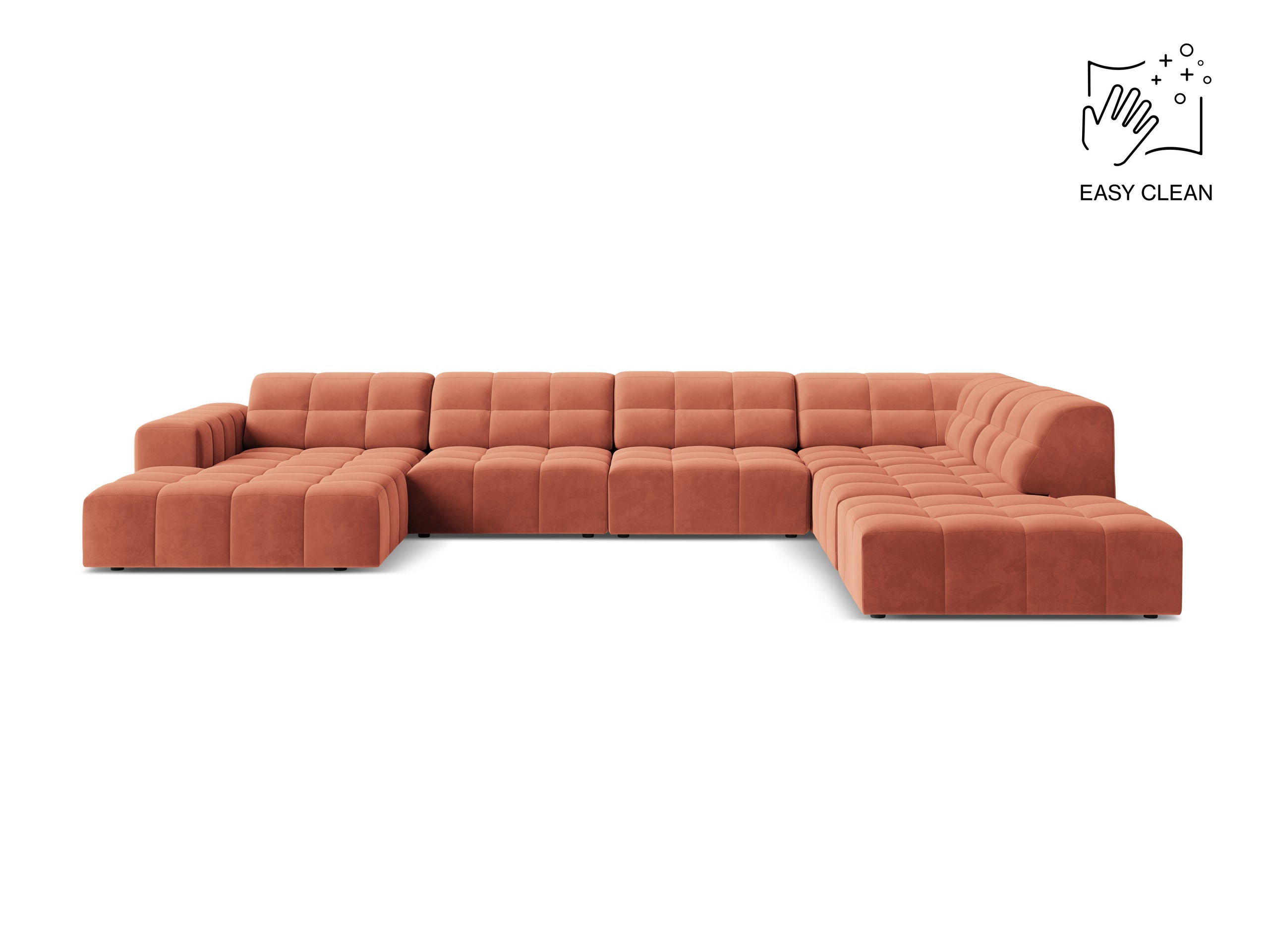 Micadoni Jennifer panoramatická sedačka 375 × 263 cm - Zamat Venus (Ven2933) - Koralová - Pravé prevedenie