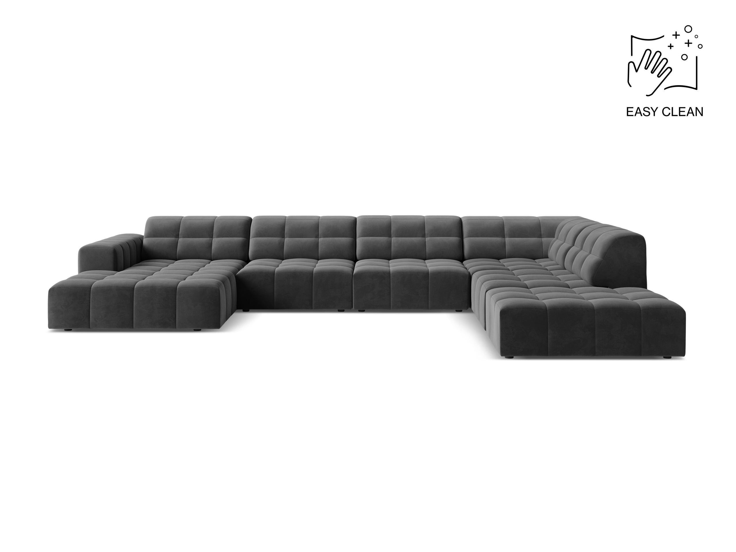 Micadoni Jennifer panoramatická sedačka 375 × 263 cm - Zamat Venus (Ven2930) - Sivá - Pravé prevedenie
