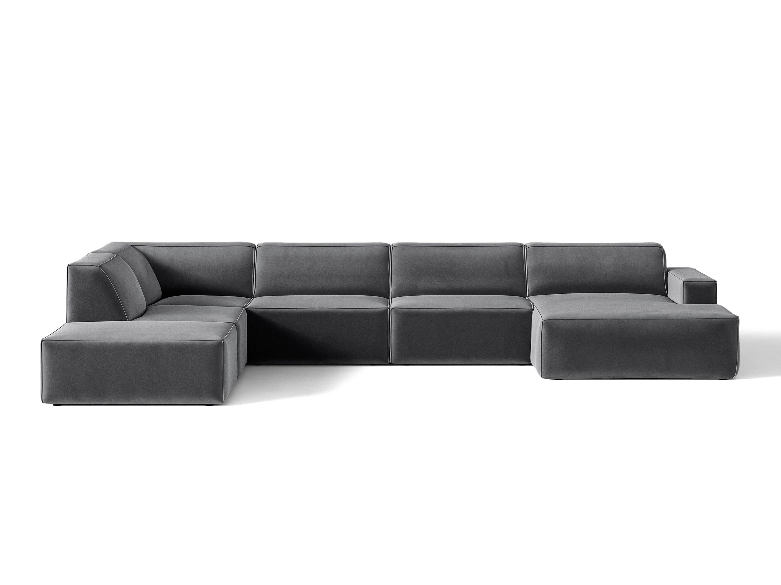 Micadoni Jodie panoramatická sedačka 361 × 258 cm - Zamat Bluvel (Blu14) - Sivá - Ľavé prevedenie
