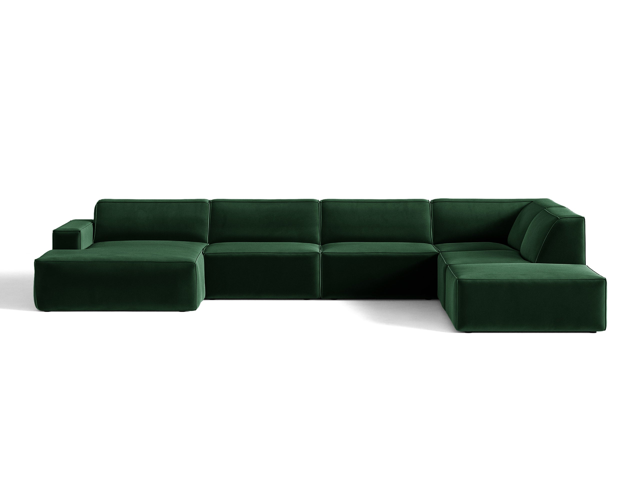Micadoni Jodie panoramatická sedačka 361 × 258 cm - Zamat Bluvel (Blu78) - Fľaškovozelená - Pravé prevedenie
