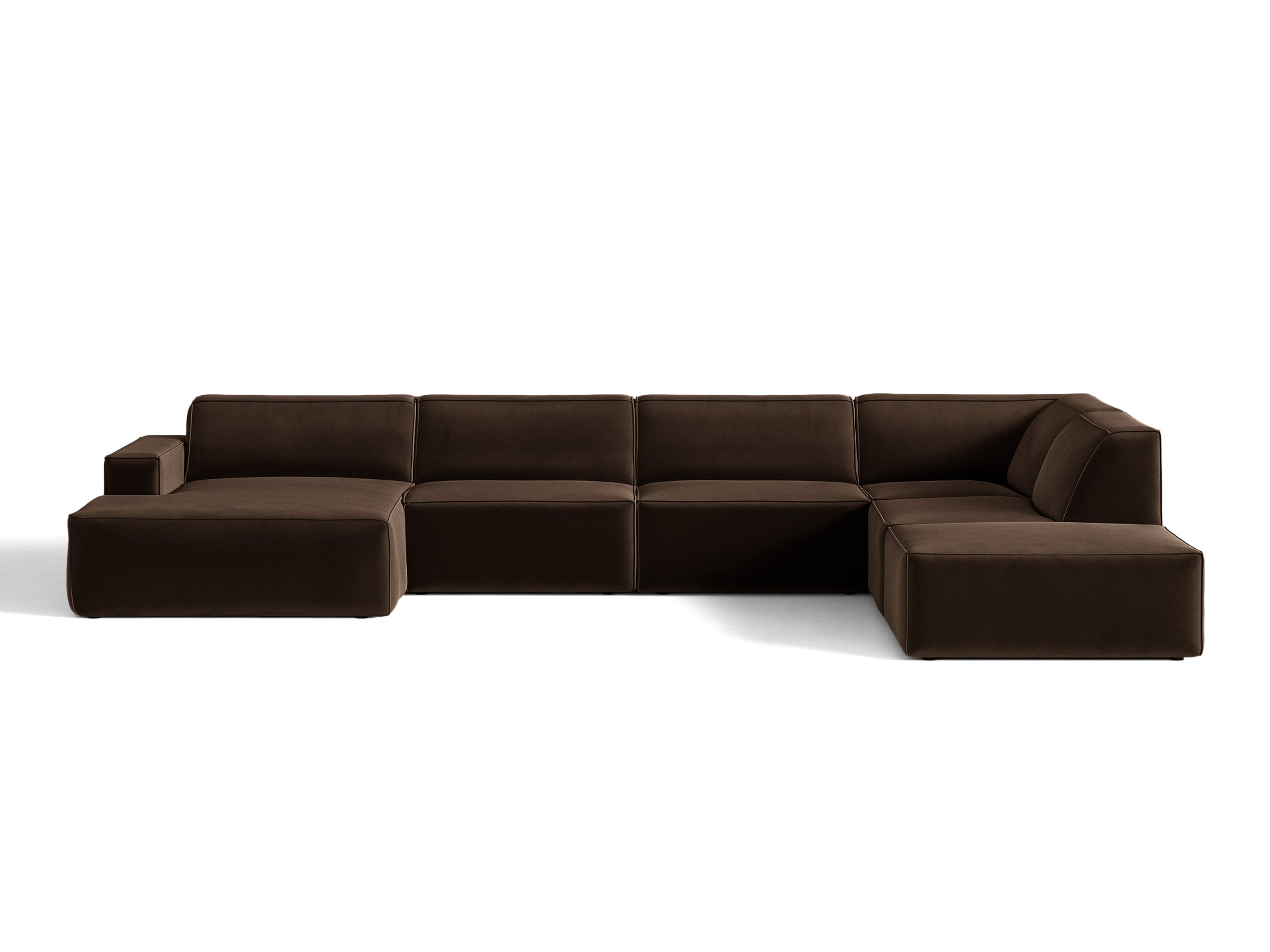 Micadoni Jodie panoramatická sedačka 361 × 258 cm - Zamat Bluvel (Blu48) - Tmavohnedá - Pravé prevedenie