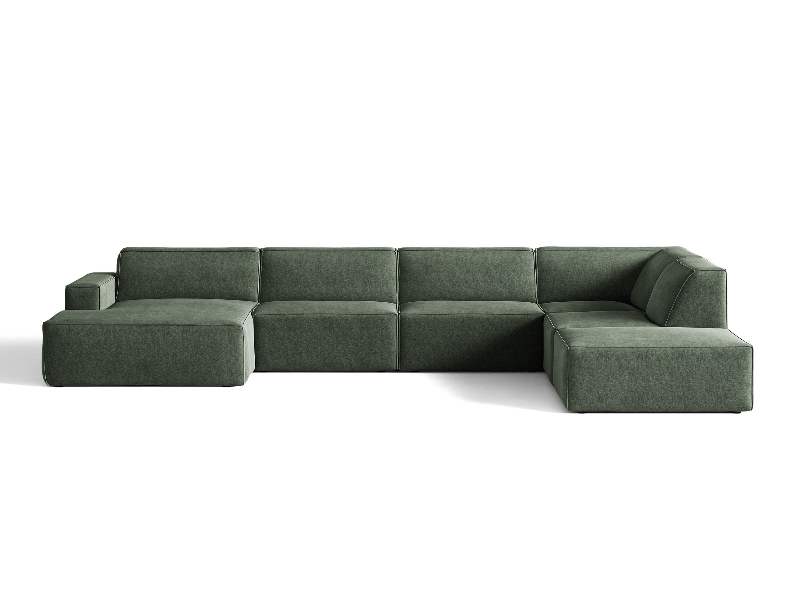 Micadoni Jodie panoramatická sedačka 361 × 258 cm - Štrukturovaná látka Liberty (Lib12) - Machovozelená - Pravé prevedenie