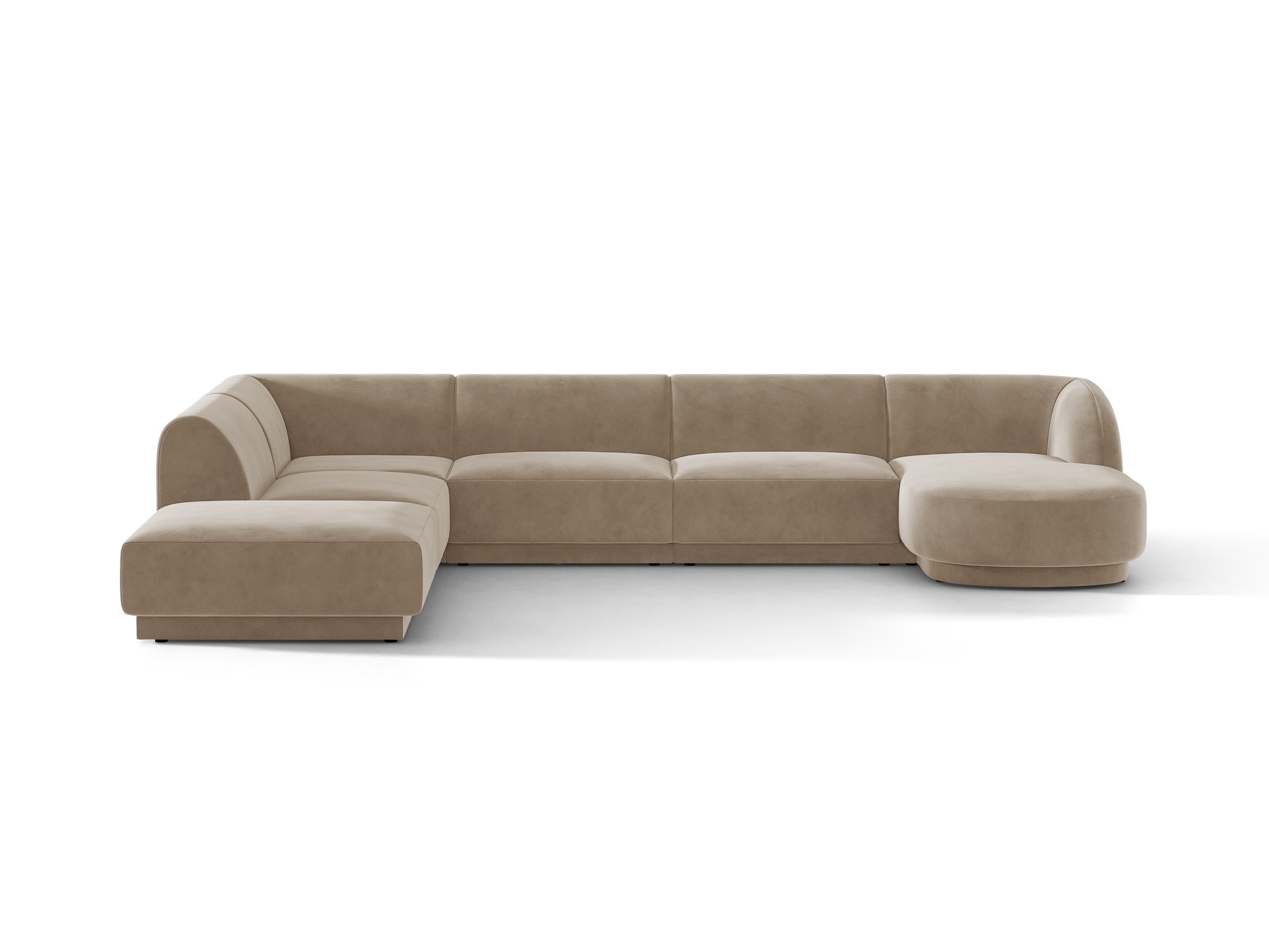 Micadoni Miley panoramatická sedačka 330 × 255 cm - Zamat Bluvel (Blu40) - Kapučínová - Ľavé prevedenie