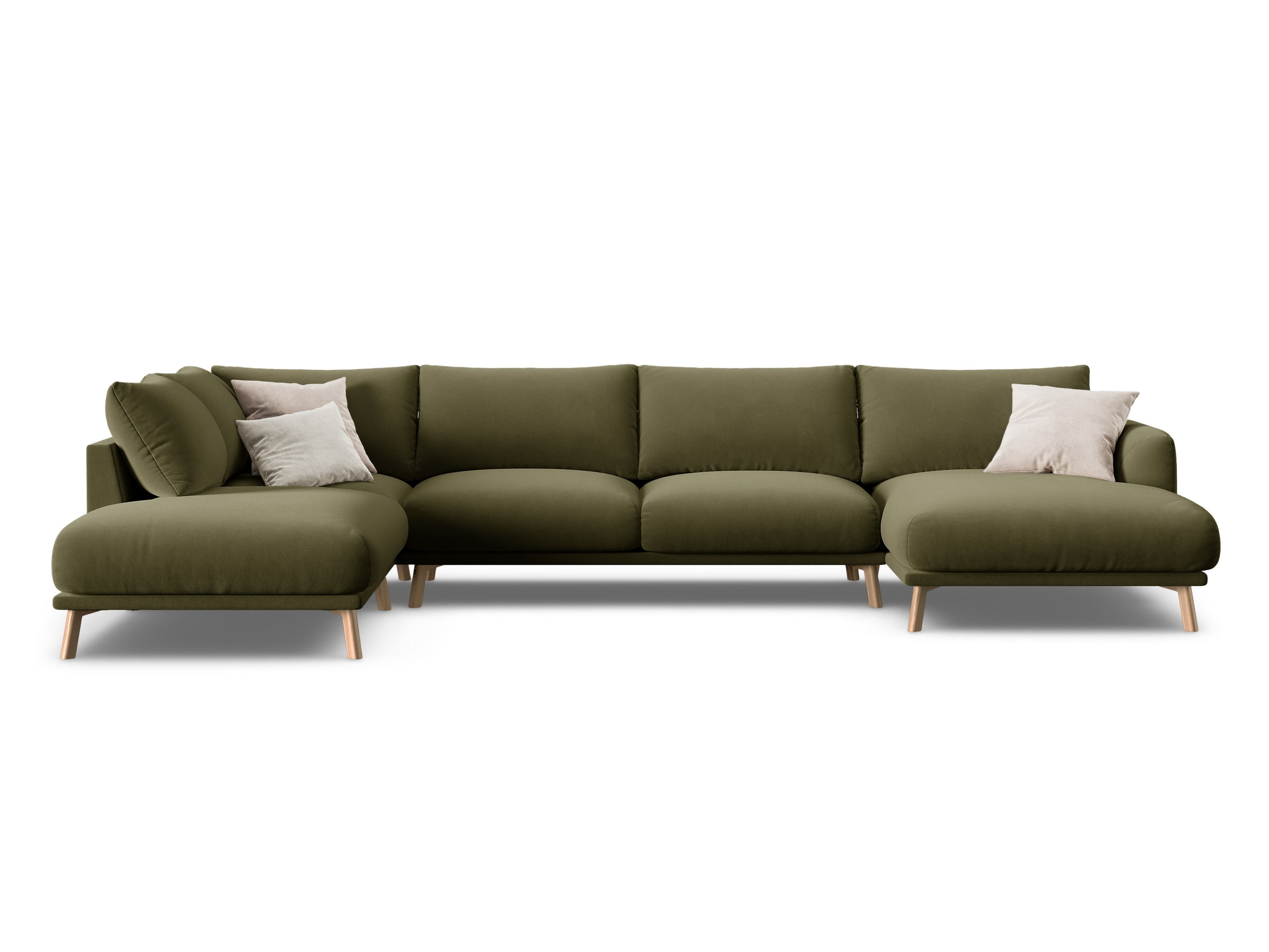 Micadoni Naomi panoramatická sedačka 365 × 235 cm - Zamat Salvador (Sal08) - Zelená - Ľavé prevedenie