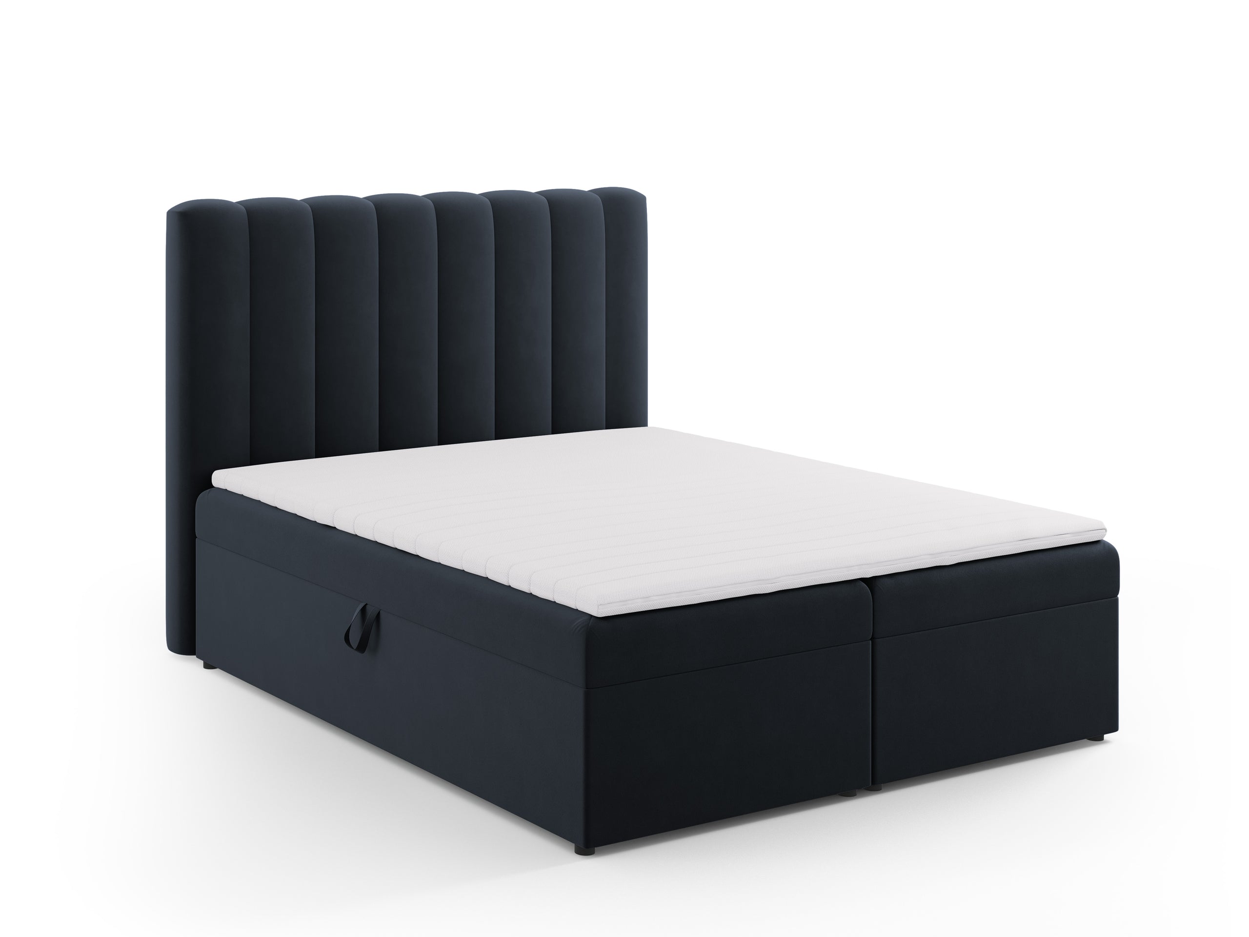 Micadoni Kelp kontinentálna posteľ - Zamat Bluvel 89 (Blu89) - TMAVOMODRÁ - Plocha na spanie 160 × 200 cm - Čierny plast